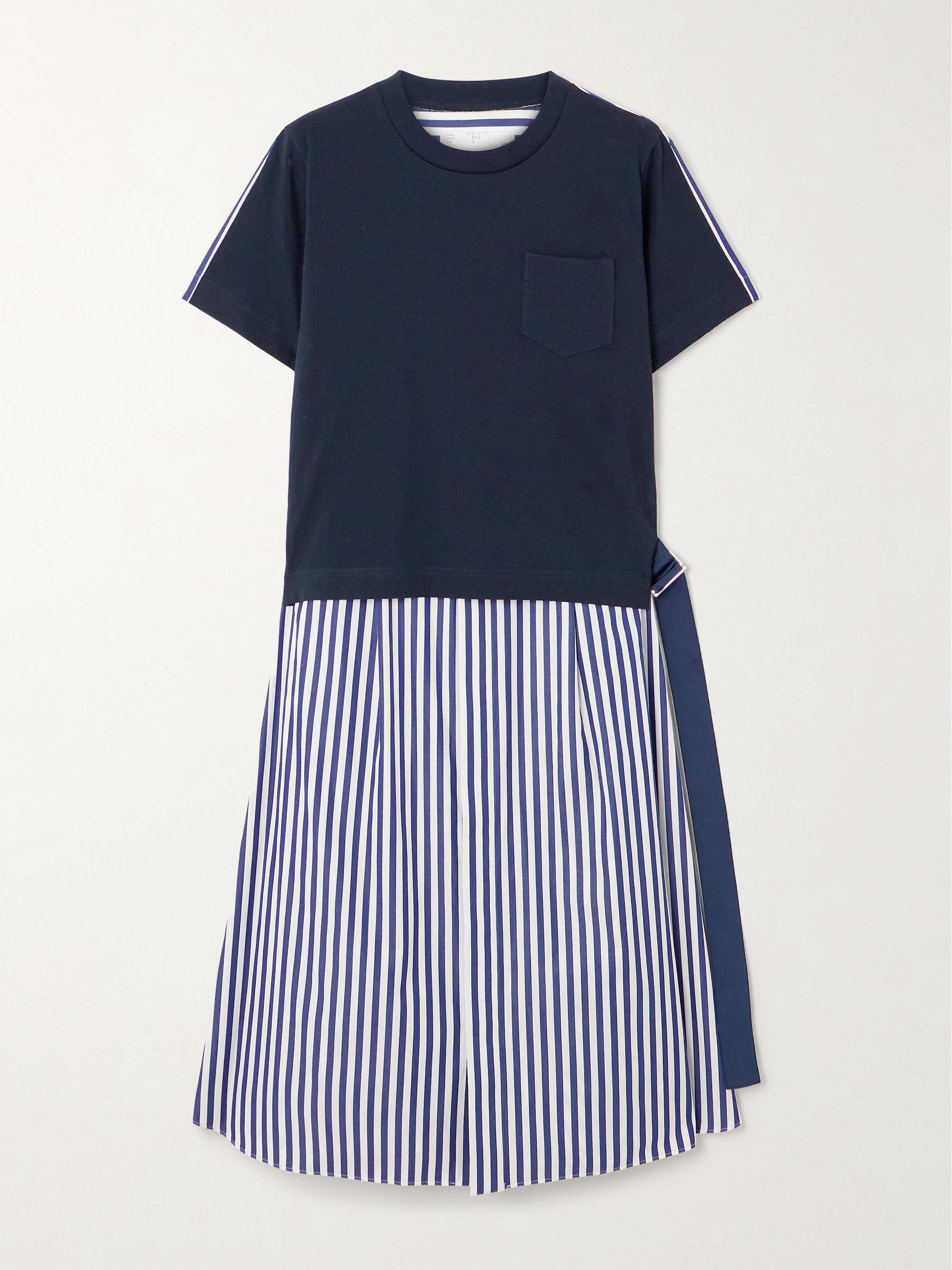 Belted striped cotton-poplin and jersey midi dress hero visual