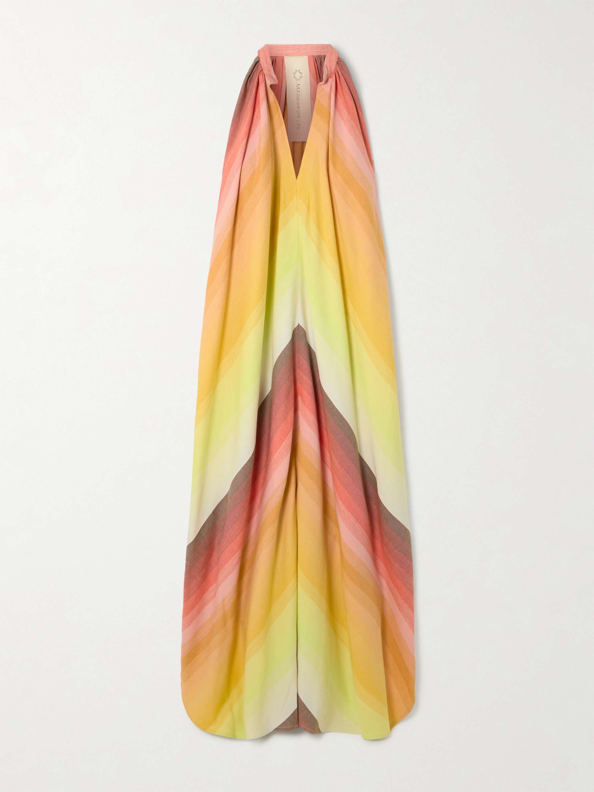 Striped gathered cotton maxi dress hero visual