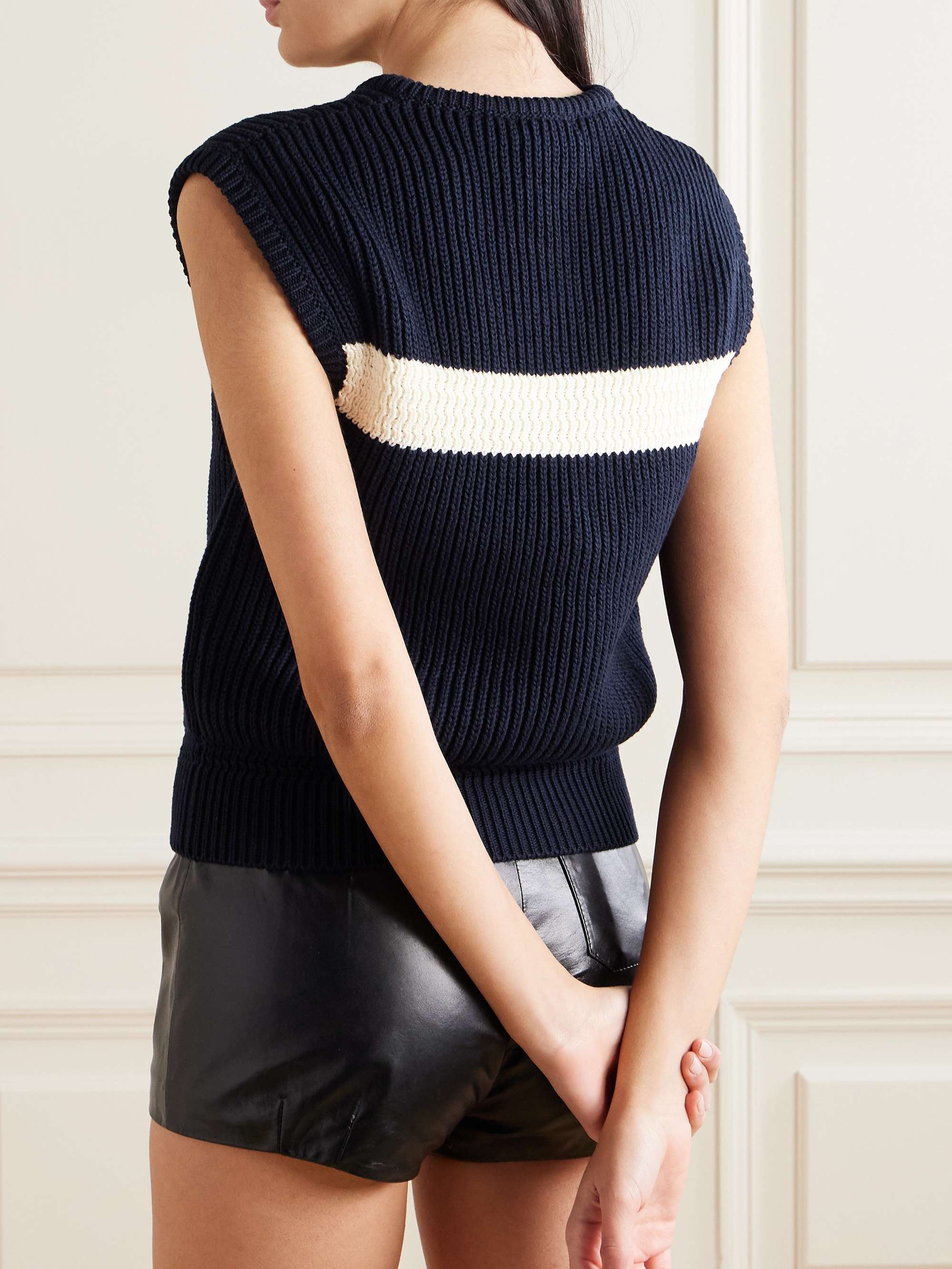 Appliquéd two-tone ribbed-knit cotton vest view