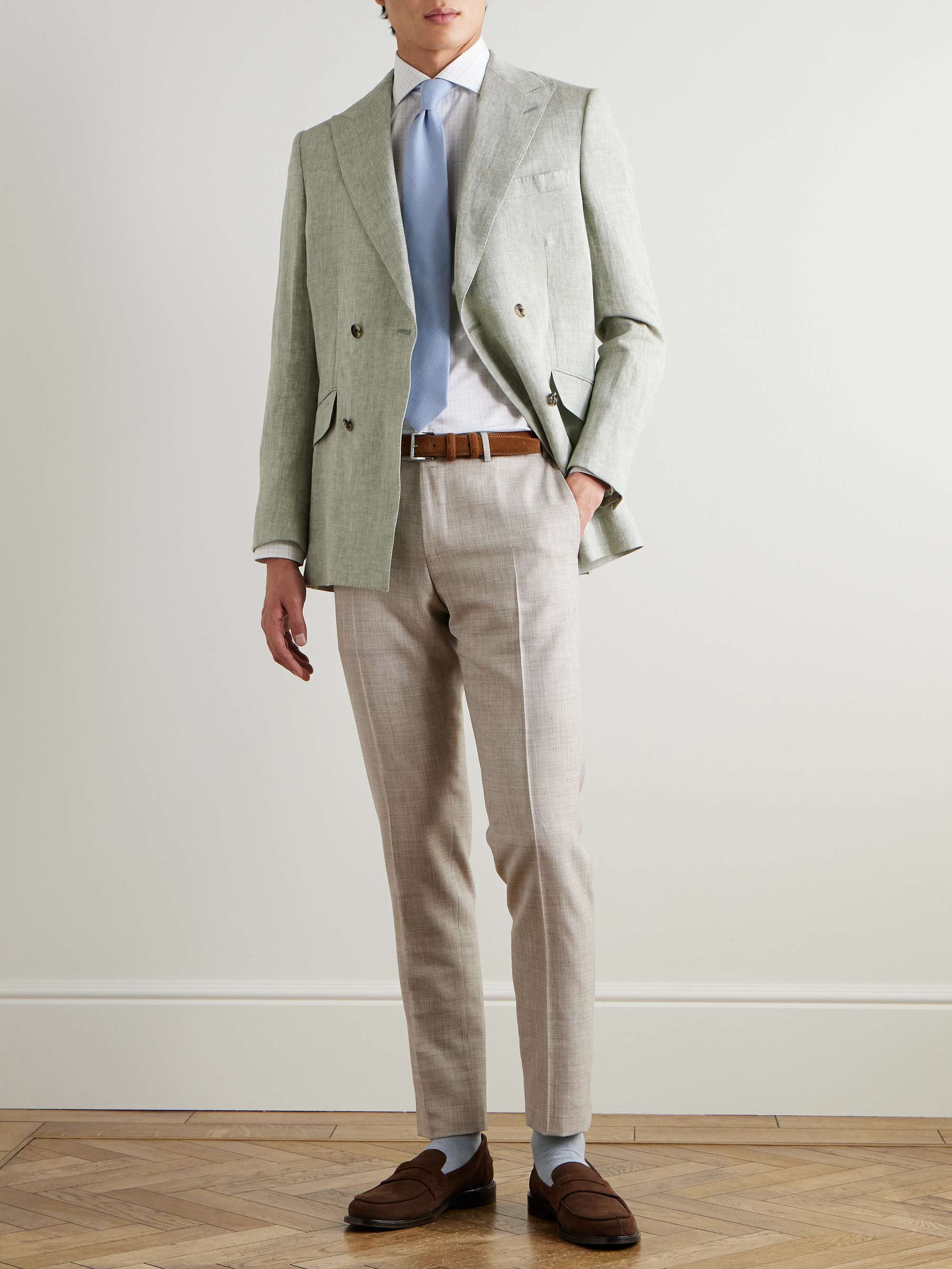 Wool, Silk and Linen-Blend Suit Trousers view
