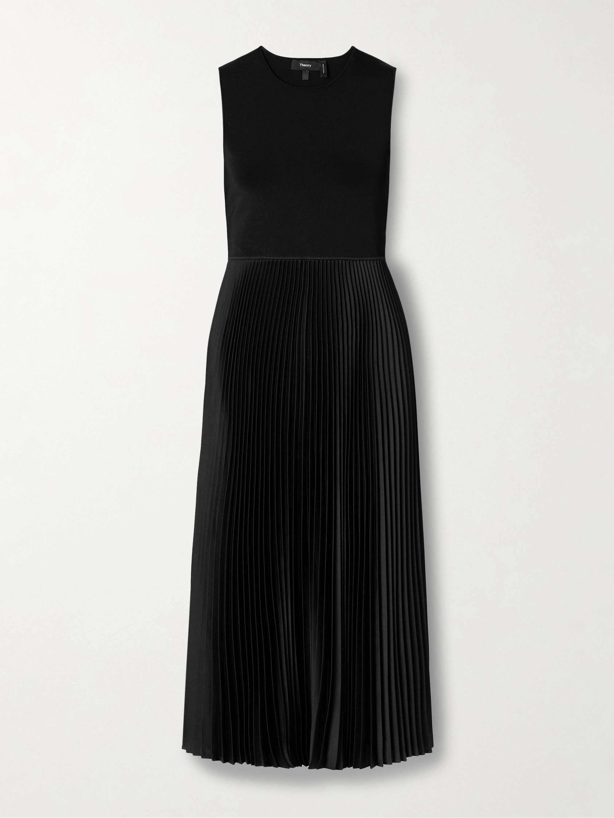 Stretch-knit and plissé-satin midi dress hero visual