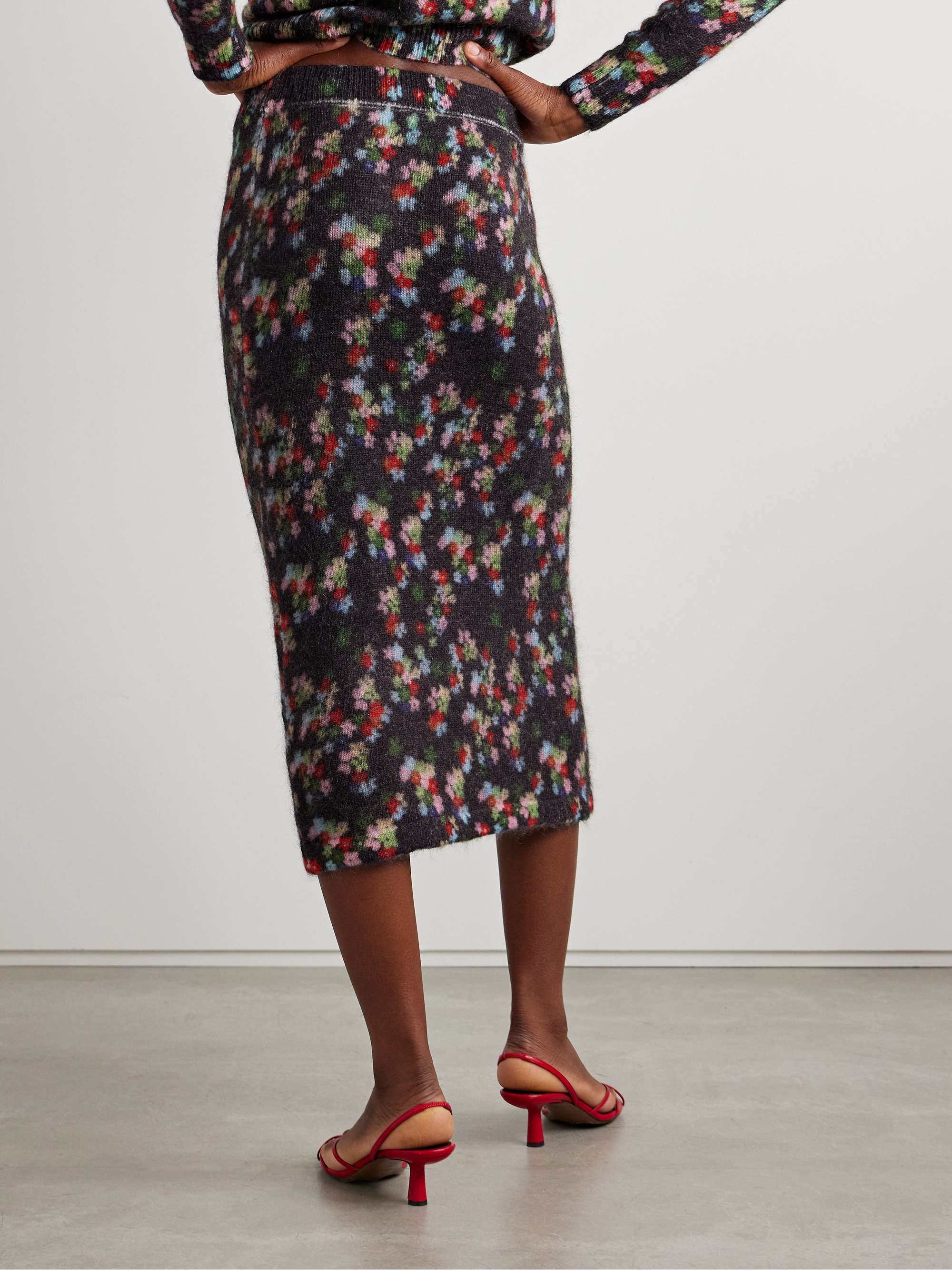 Edouard floral-print mohair-blend midi skirt view