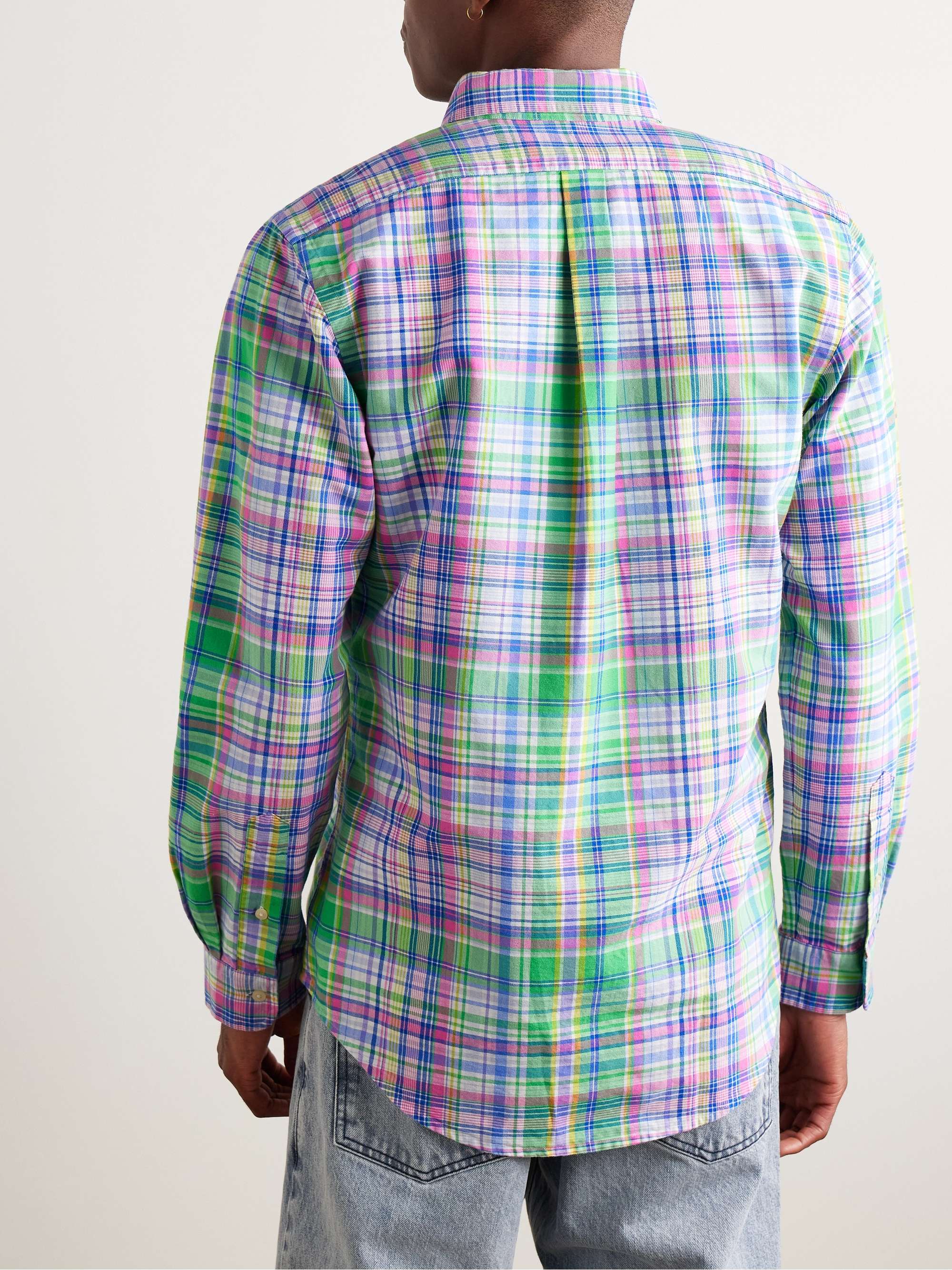Button-Down Collar Logo-Embroidered Checked Cotton Oxford Shirt view