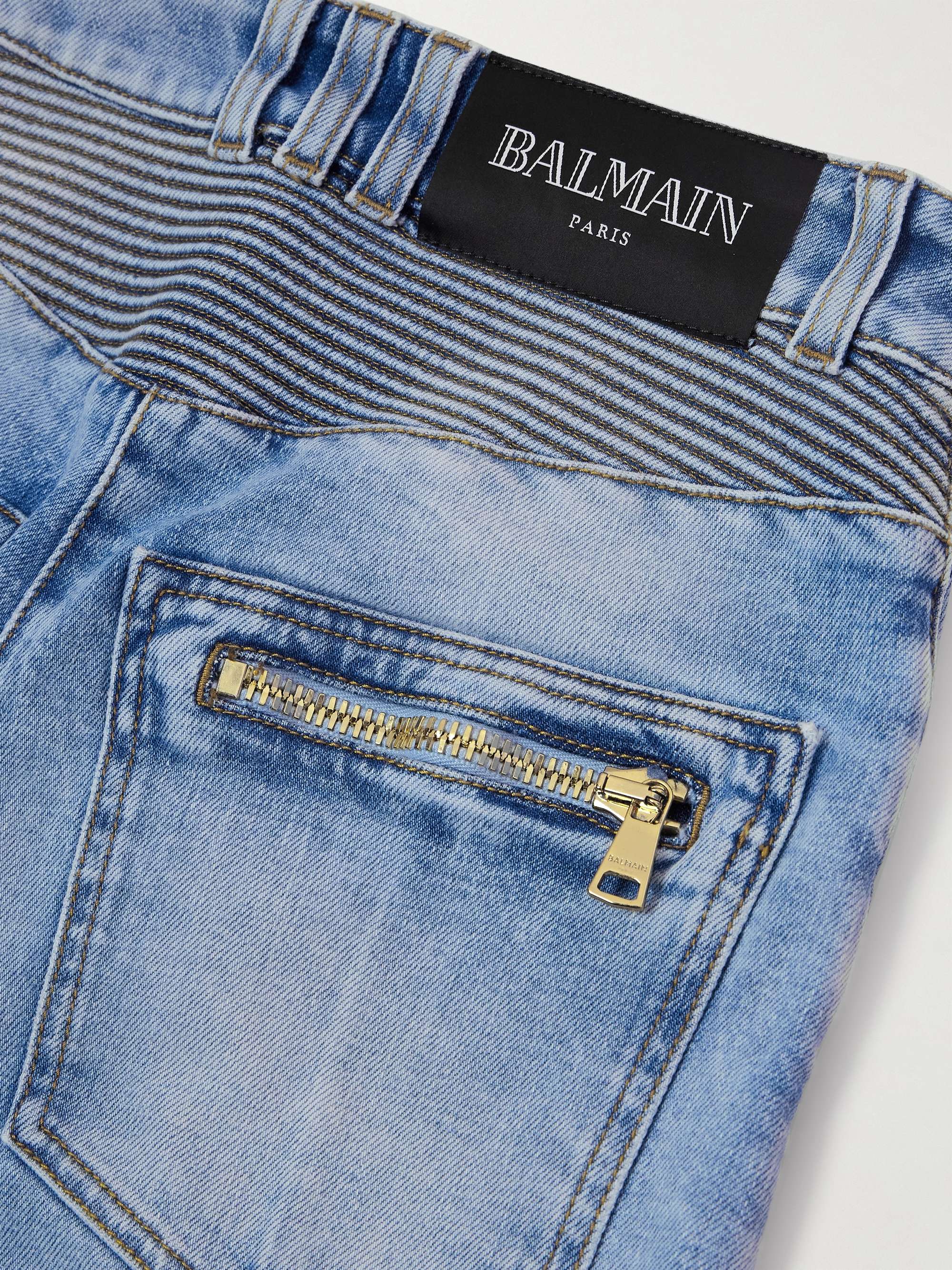 Embellished paneled high-rise skinny jeans view