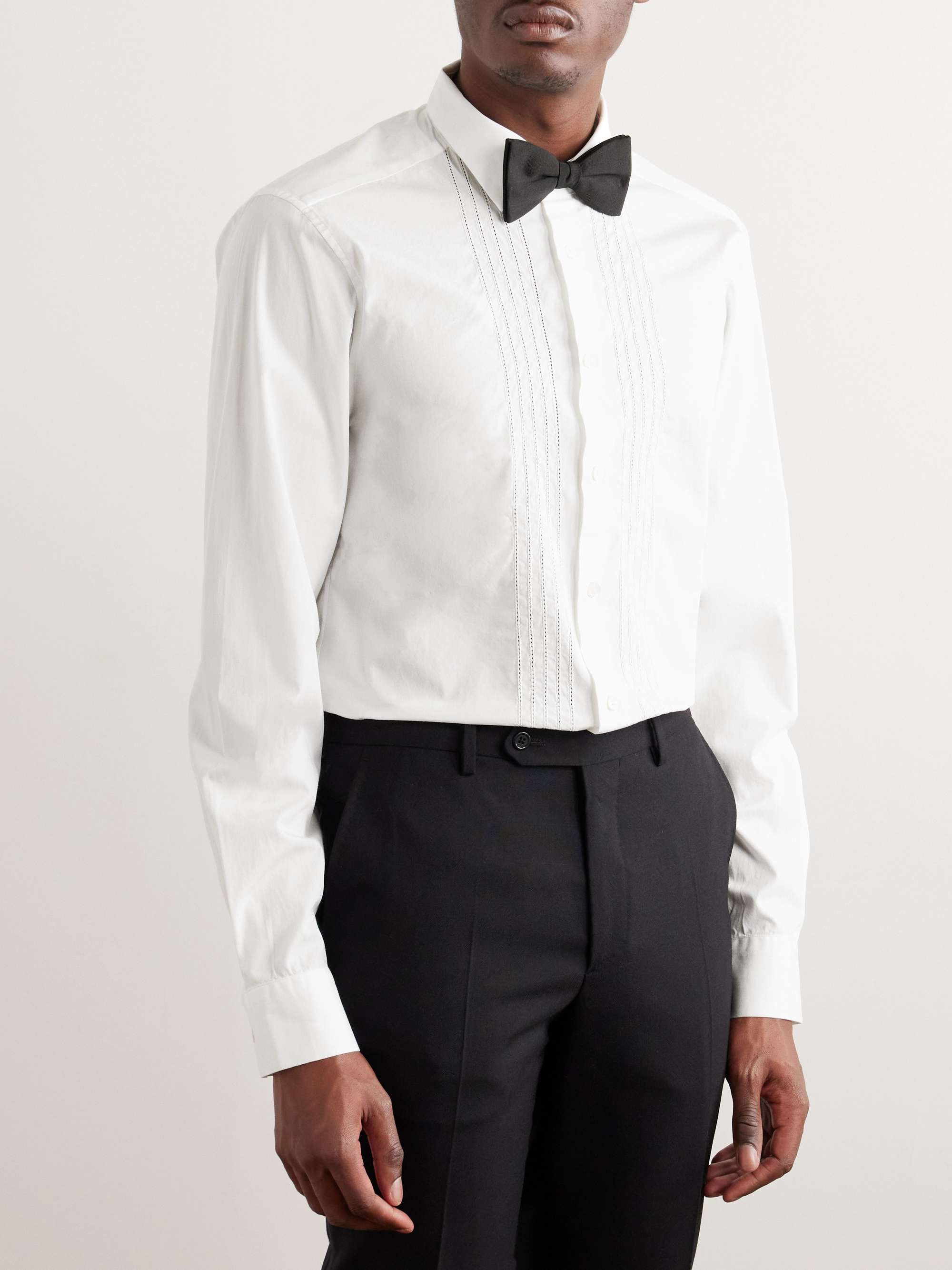 Cutaway-Collar Embroidered Cotton-Poplin Tuxedo Shirt view