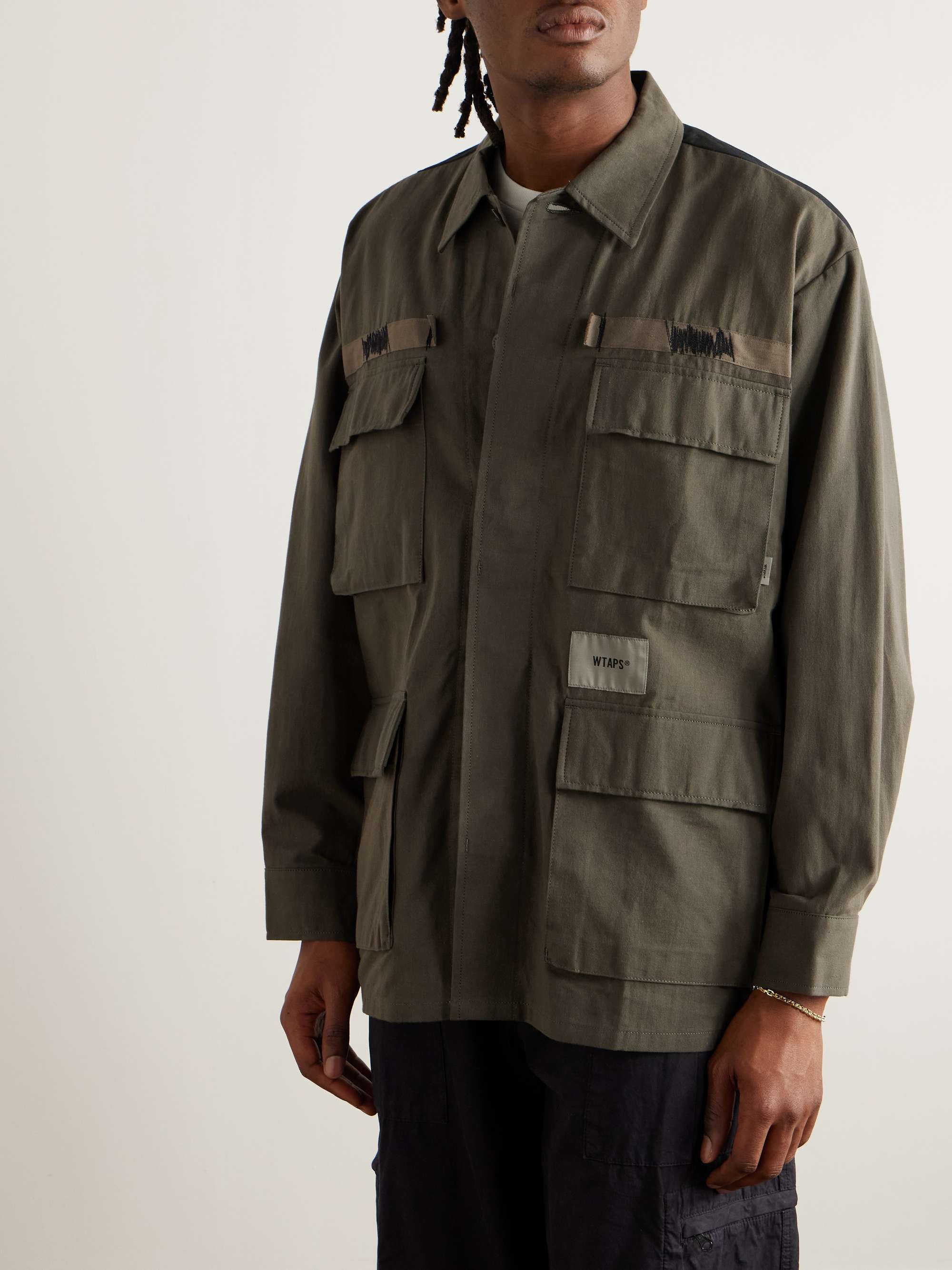Veiny Appliquéd Embroidered Cotton-Twill and Printed Ripstop Overshirt view