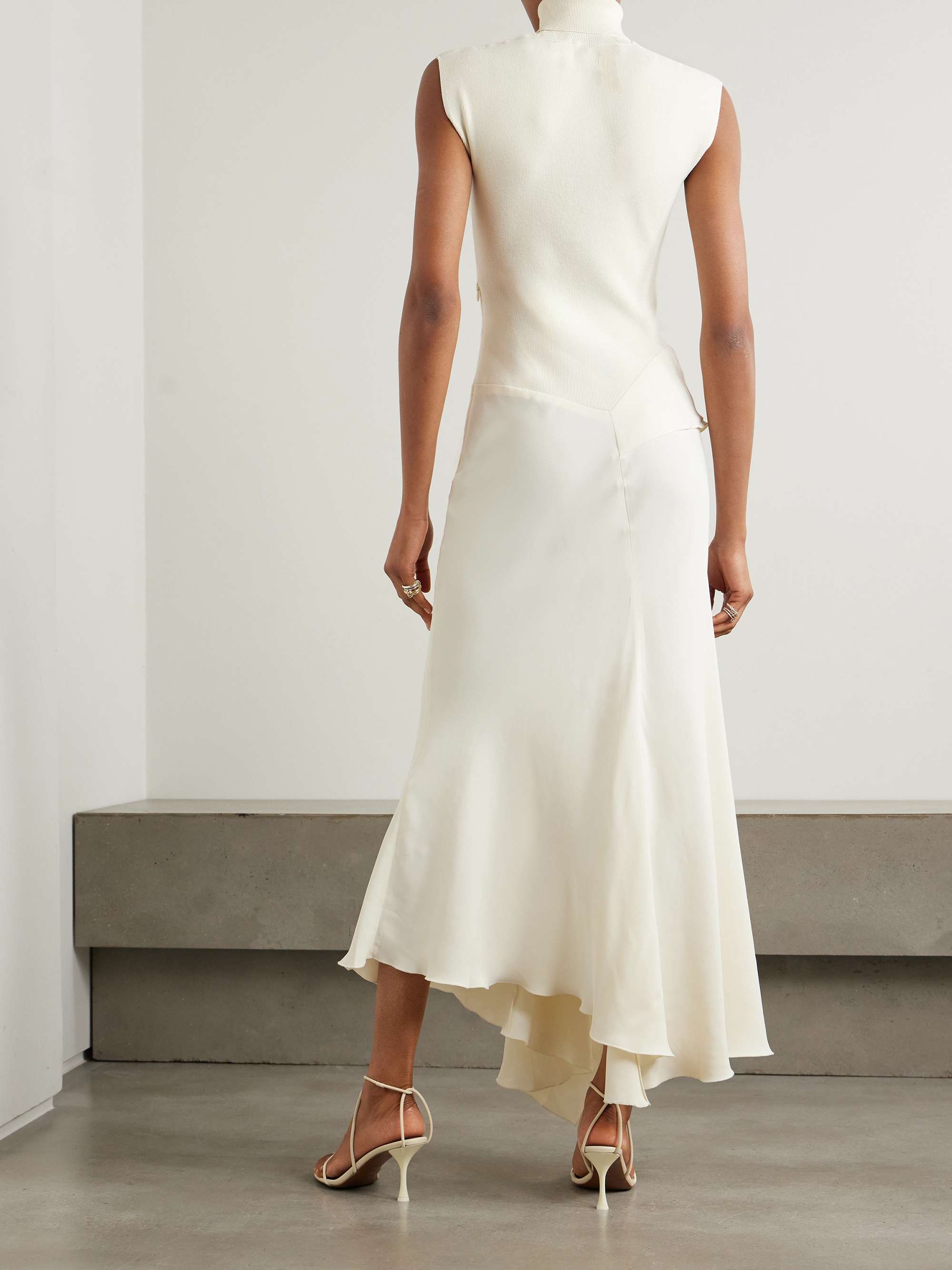 Asymmetric ribbed-knit and draped crepe turtleneck dress view
