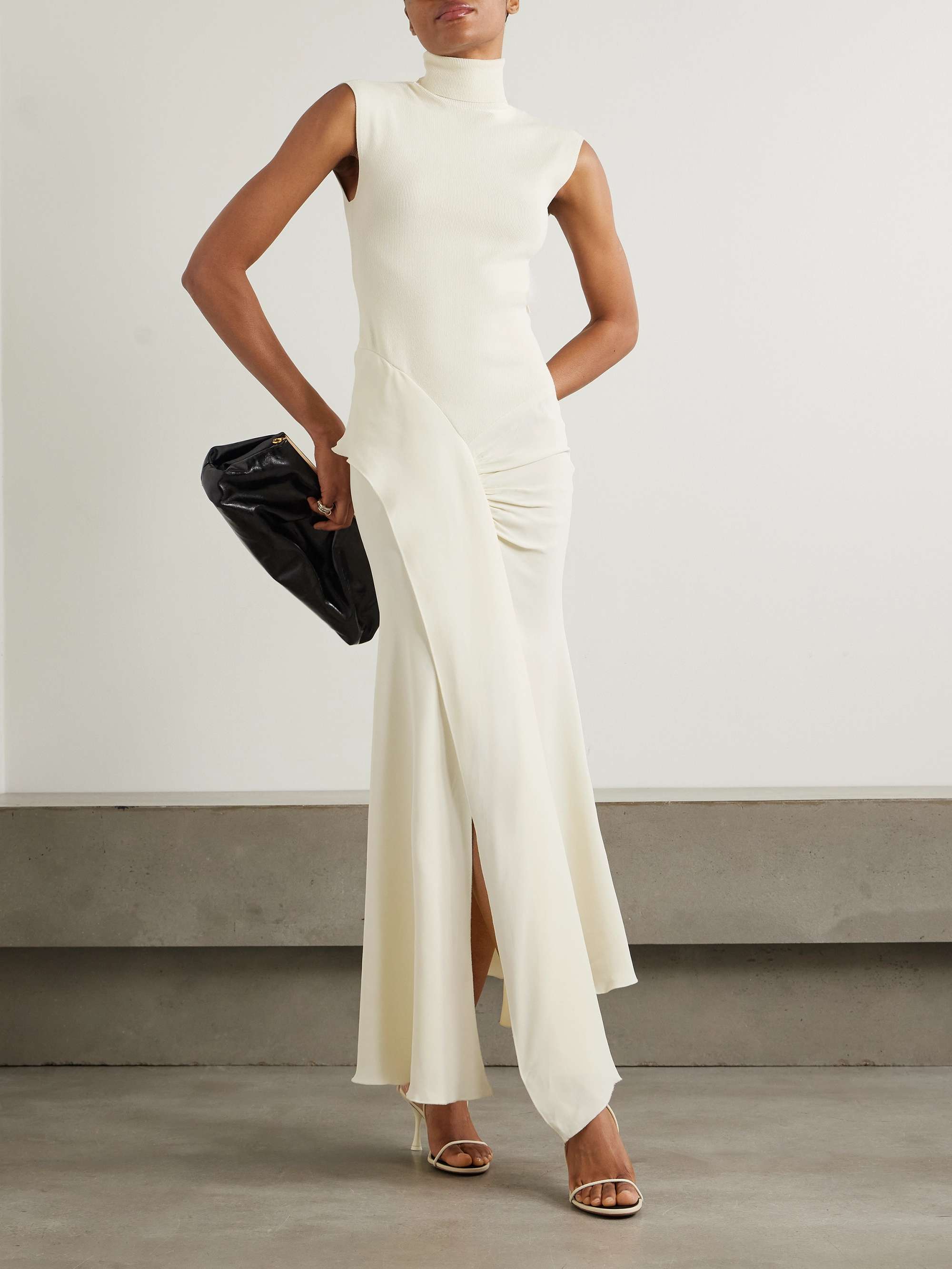 Asymmetric ribbed-knit and draped crepe turtleneck dress view