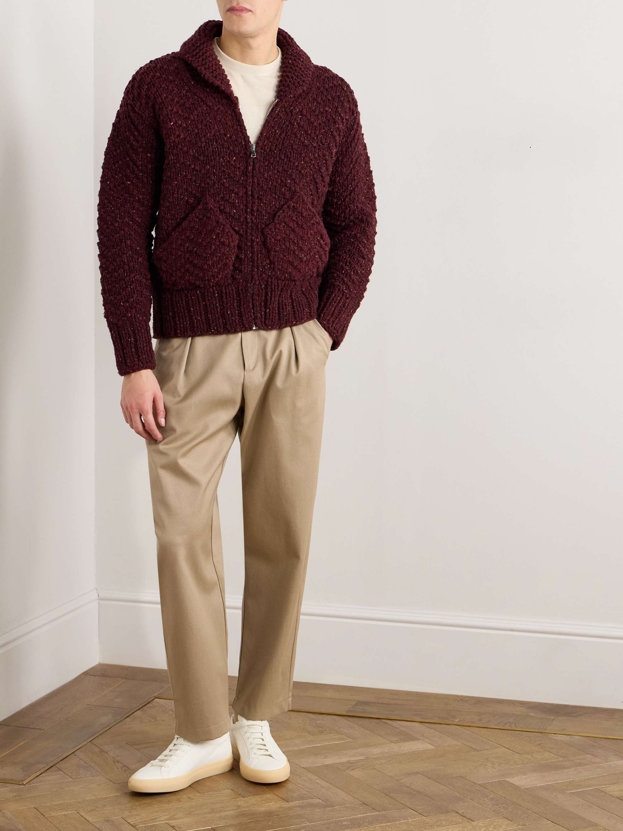Shawl-Collar Merino Wool Zip-Up Cardigan view