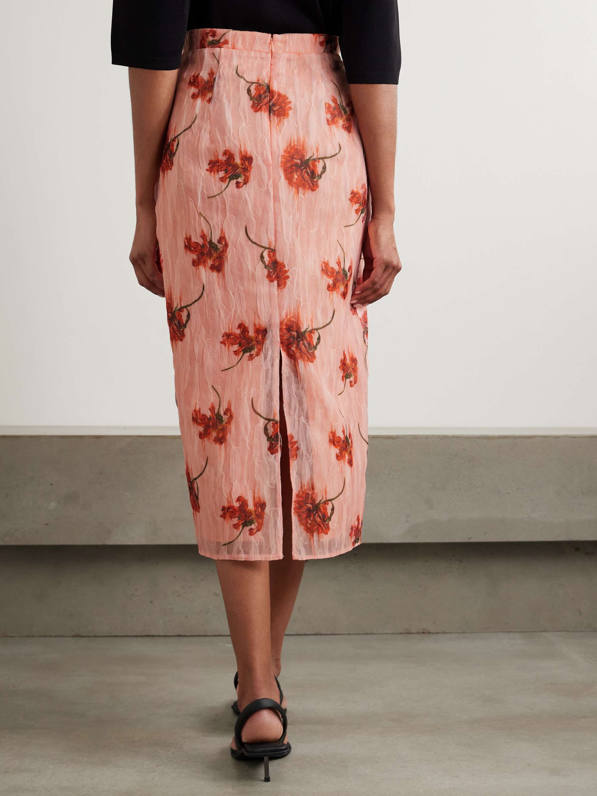 Lorelei floral-print crinkled-organza midi skirt view
