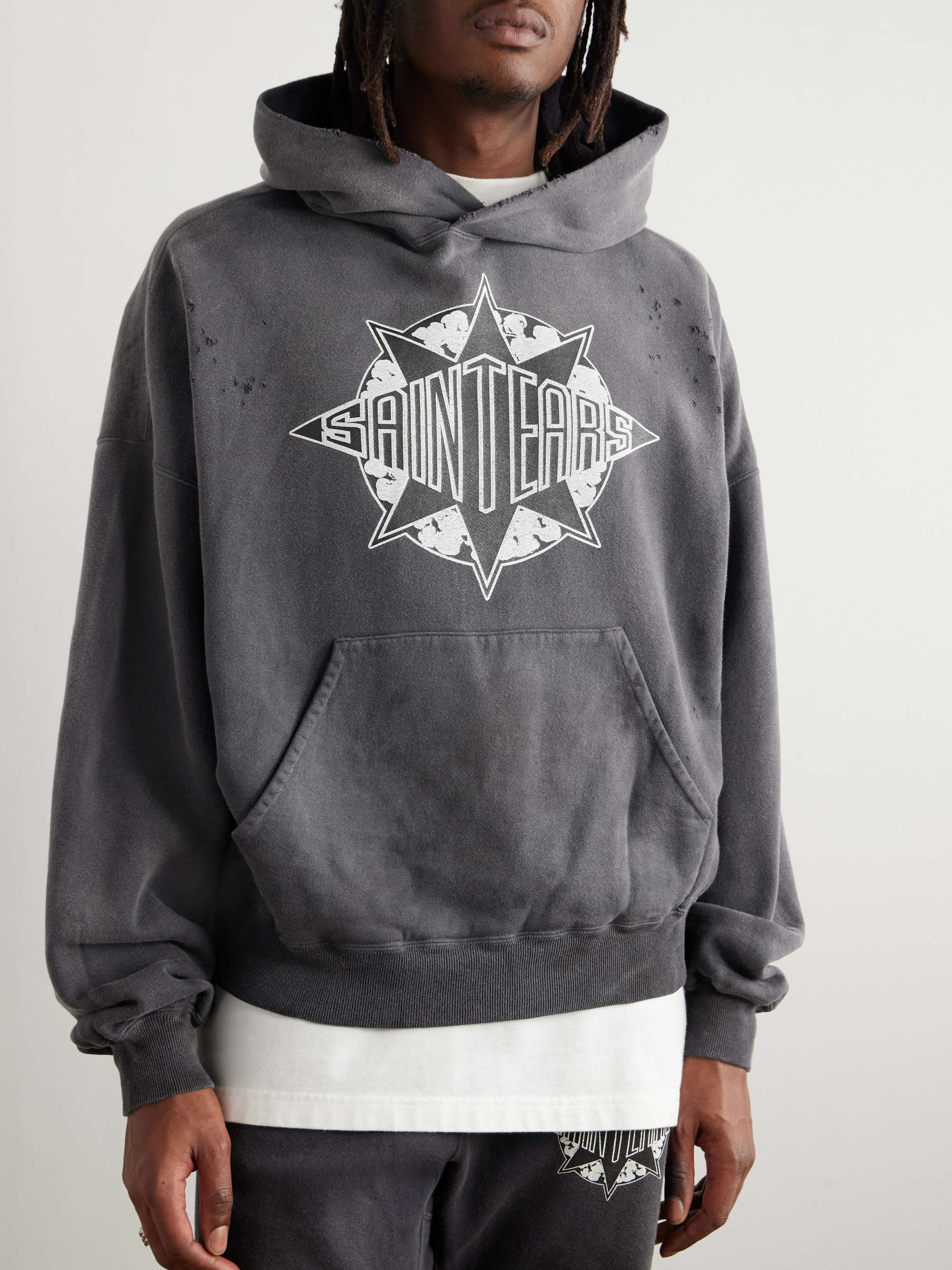 + Denim Tears Logo-Print Distressed Cotton-Jersey Hoodie view