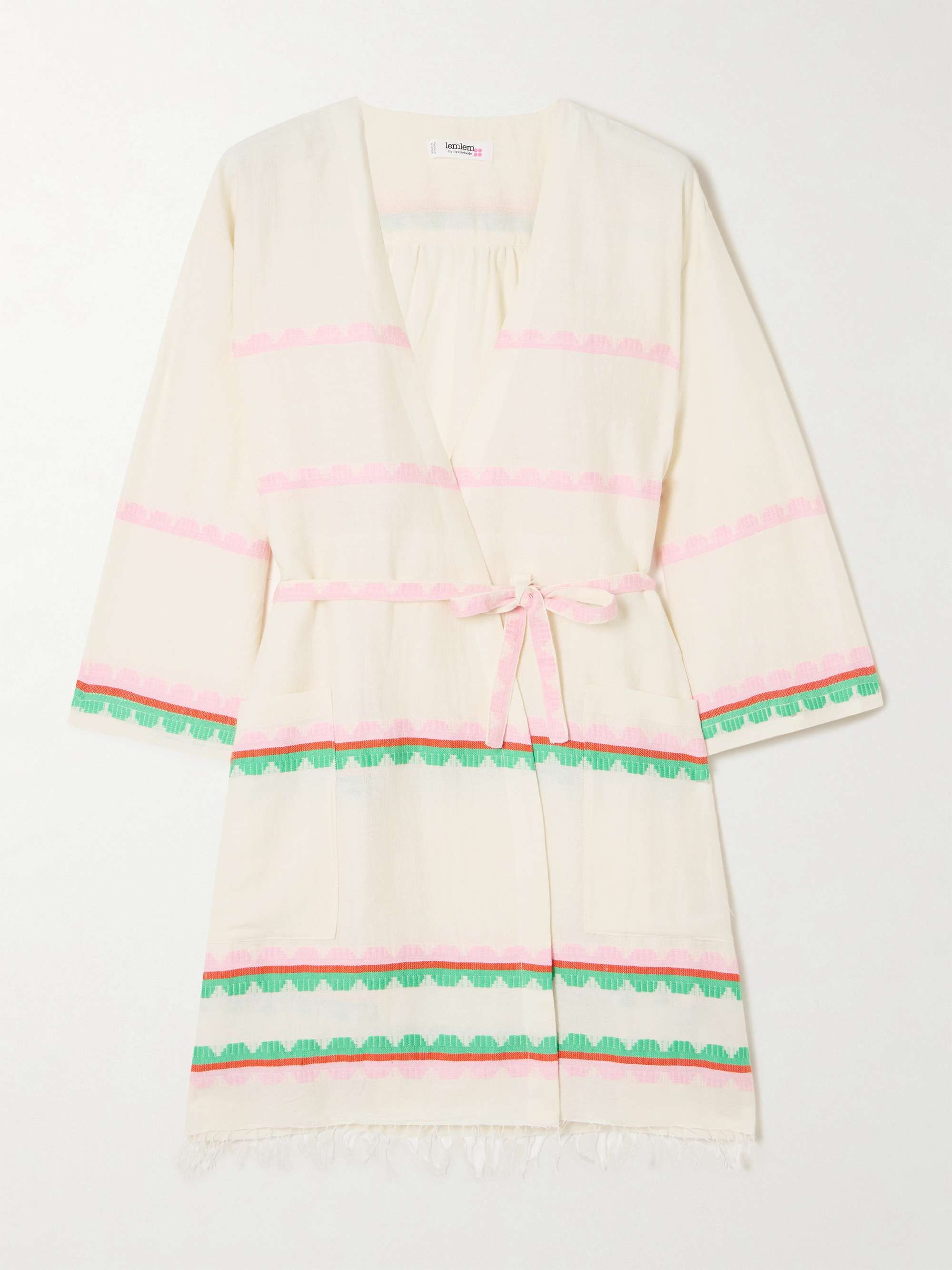 Imani belted fringed striped cotton coverup hero visual