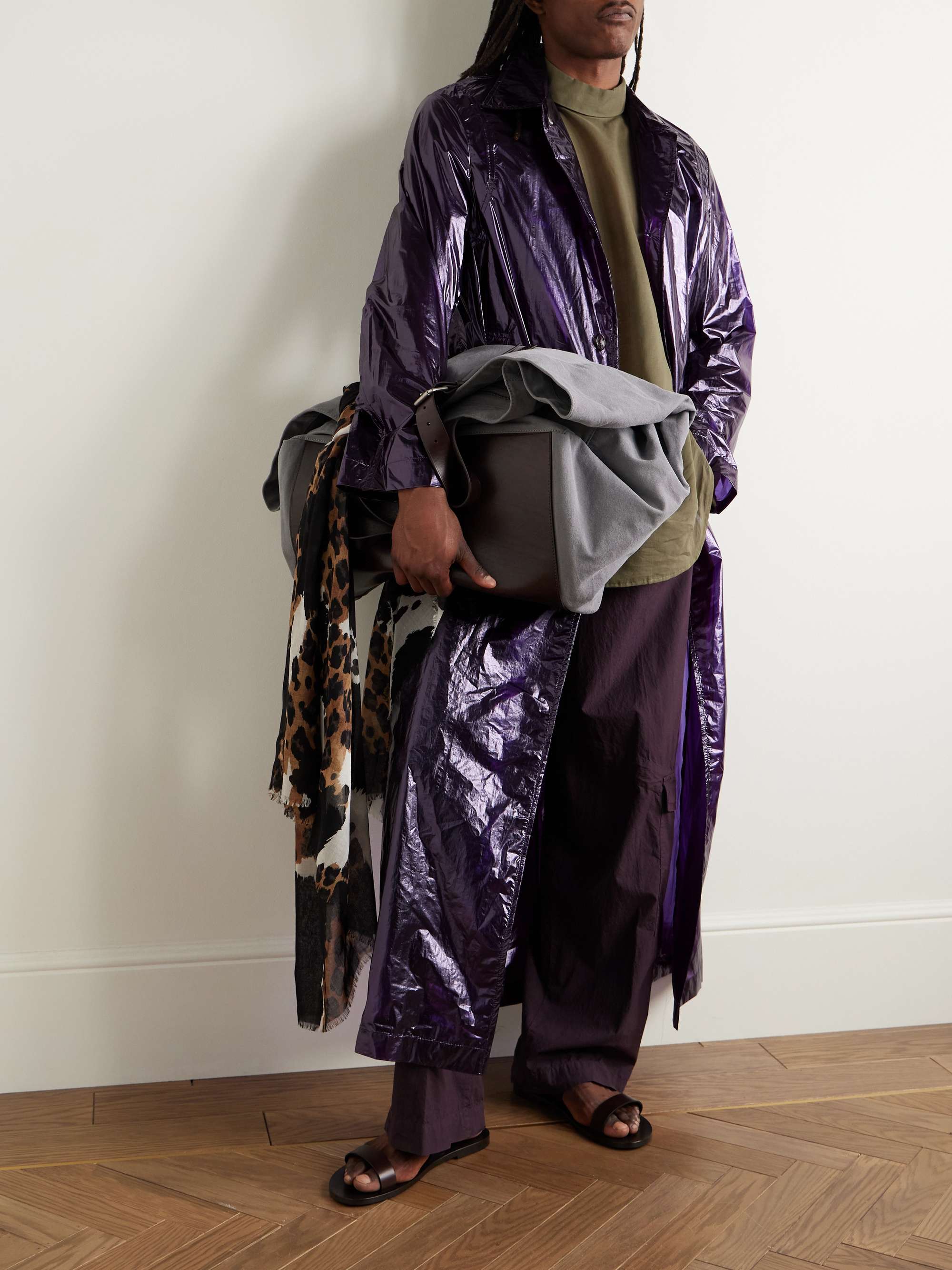 Crinkled-Nylon Trench Coat view