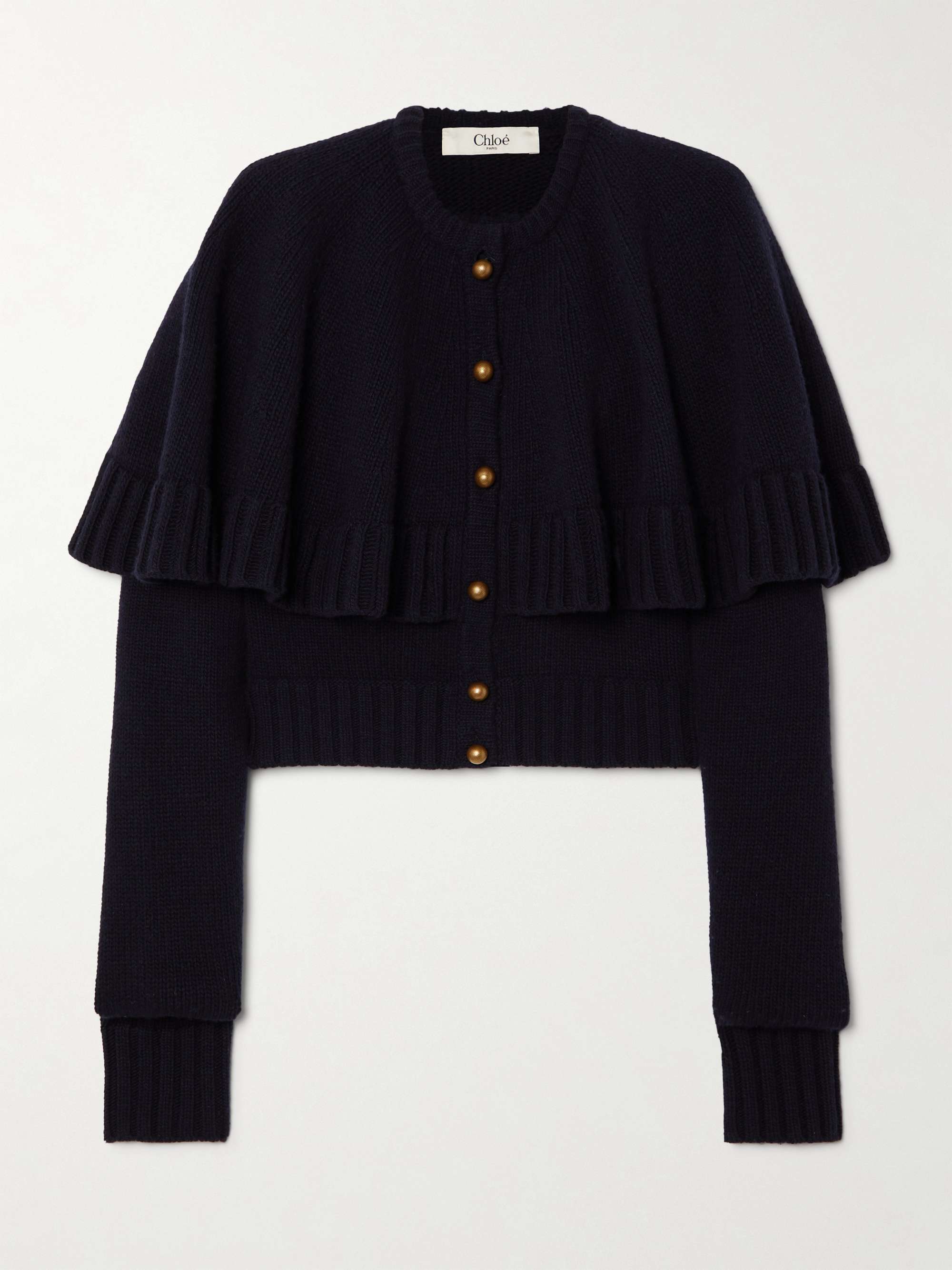 Cape-effect wool and cashmere-blend cardigan hero visual