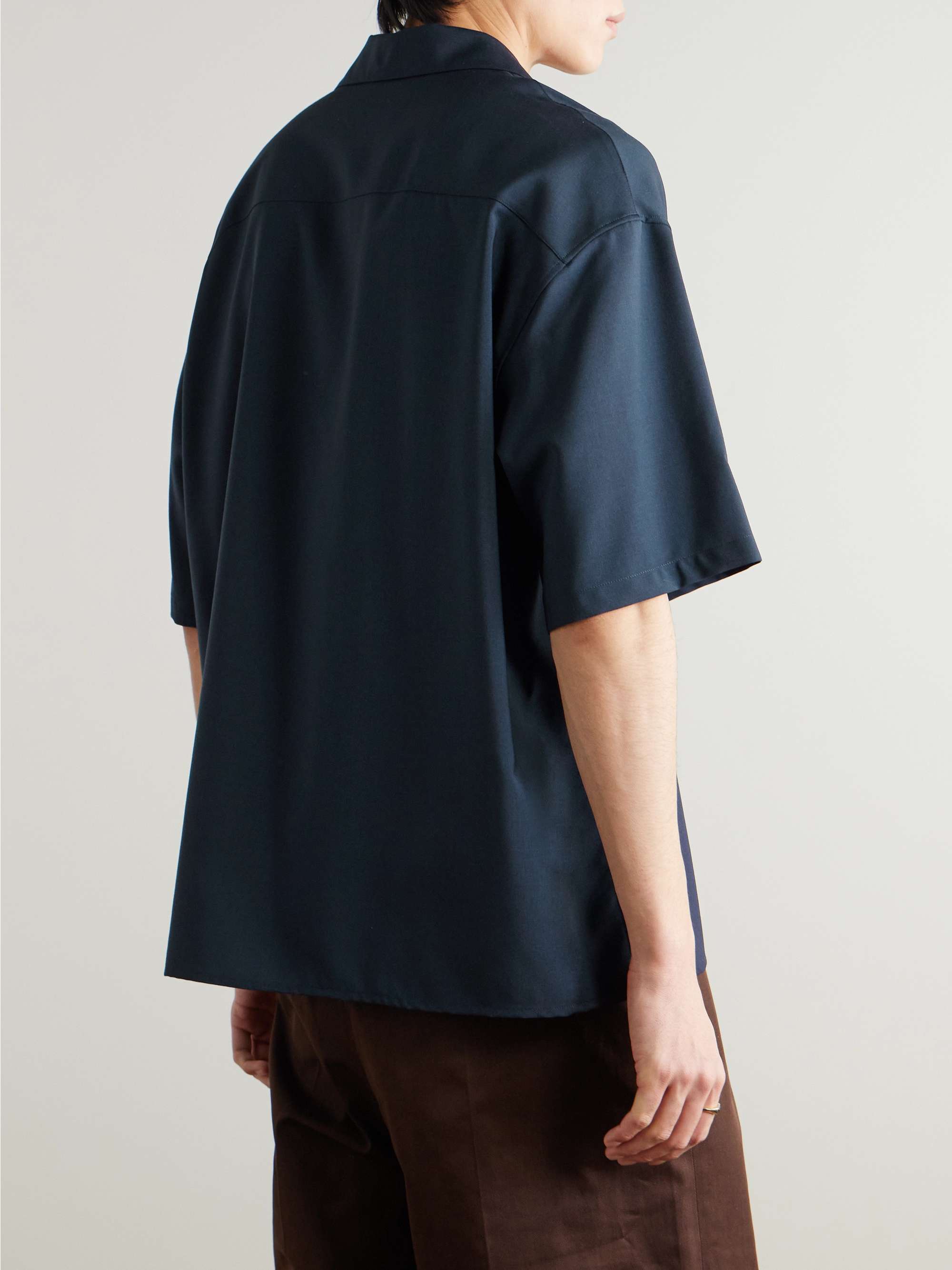Camp-Collar Logo-Embroidered Wool Shirt view