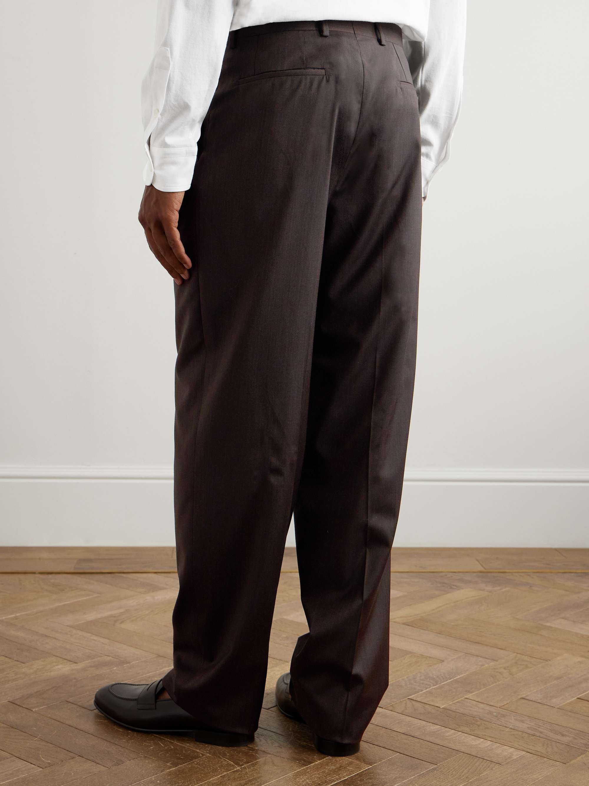 Capri Wide-Leg Pleated Wool-Blend Trousers view