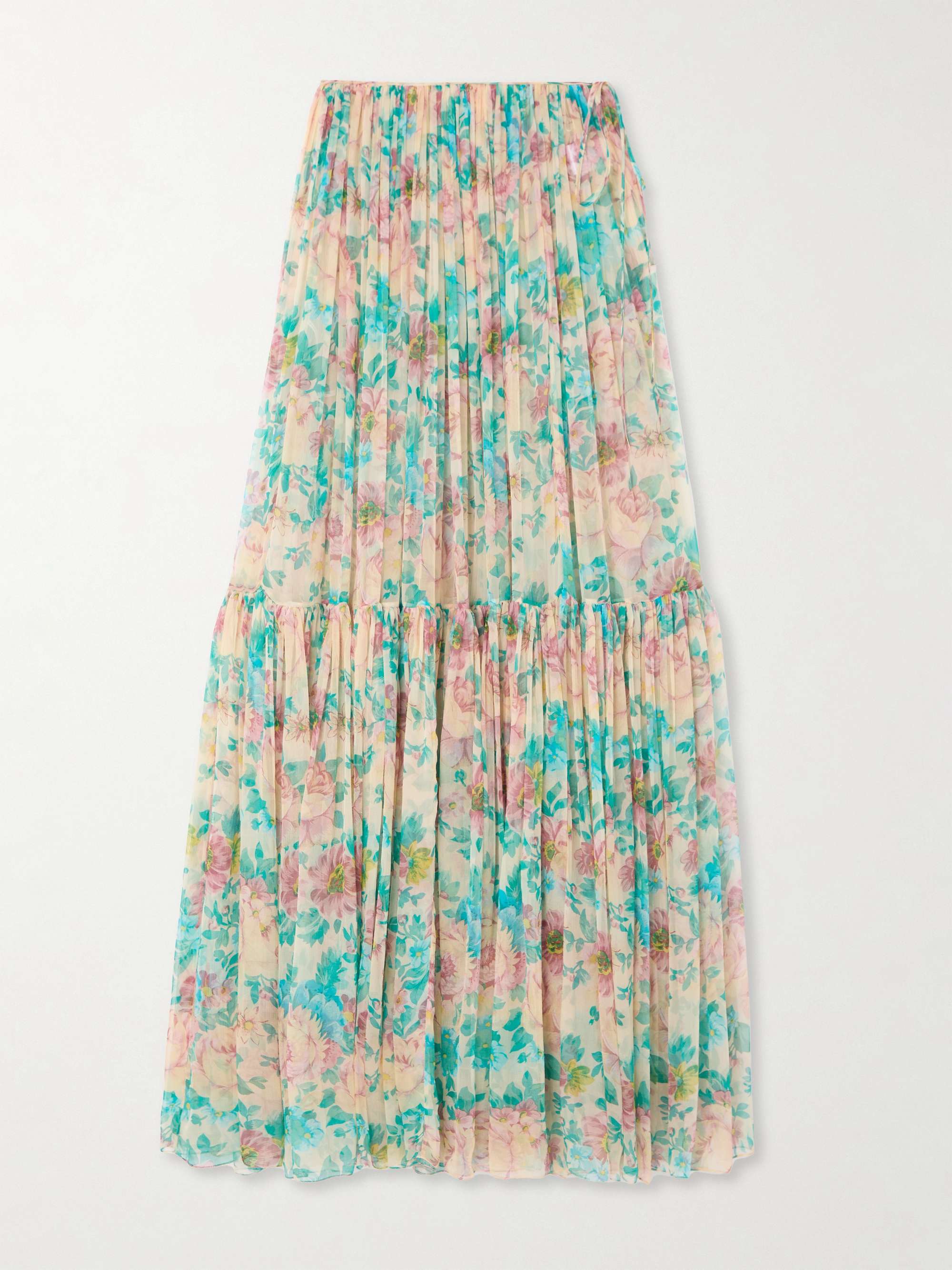 Pleated tiered floral-print silk-chiffon maxi skirt hero visual
