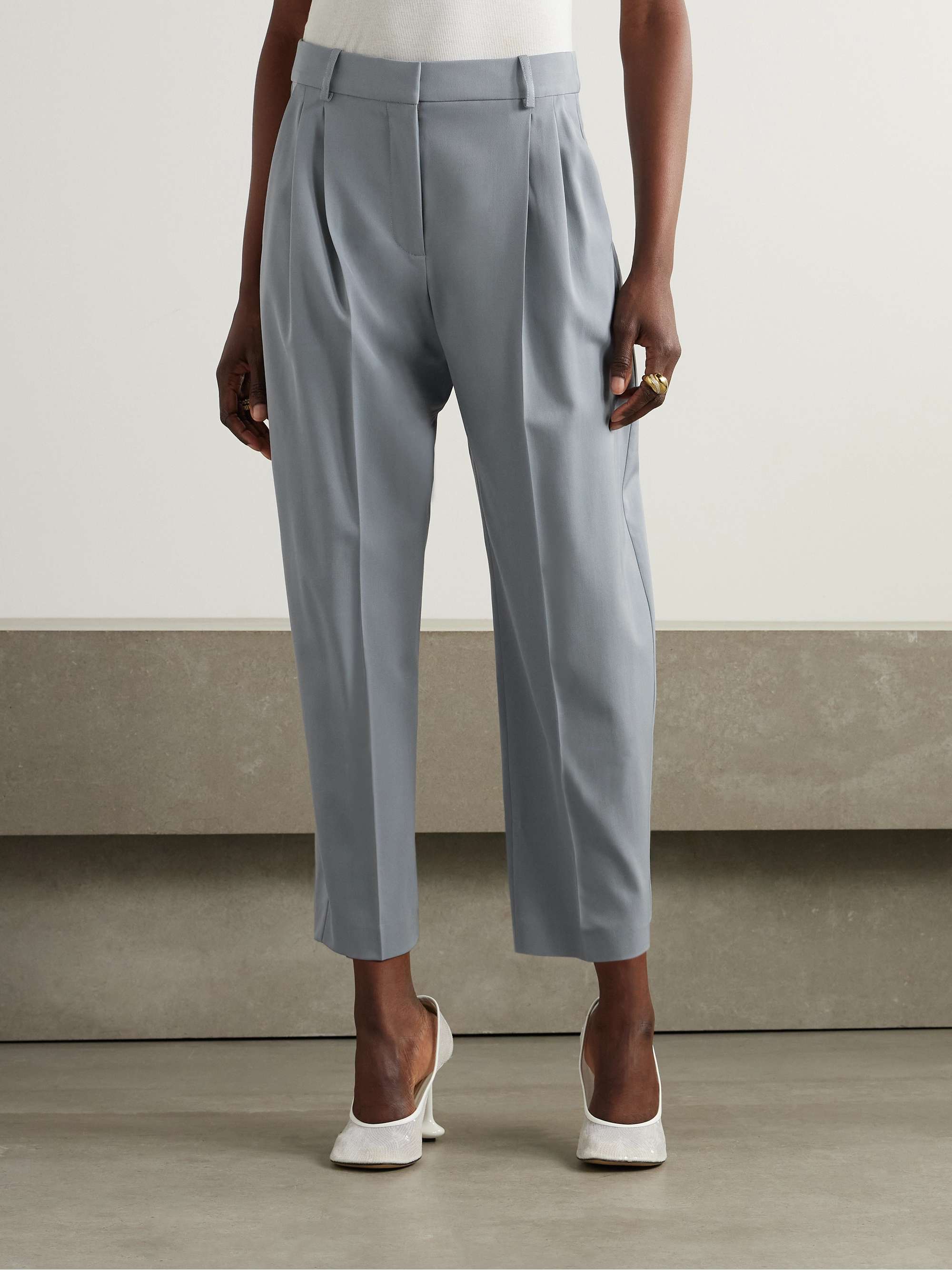 Cropped pleated wool-blend tapered pants view