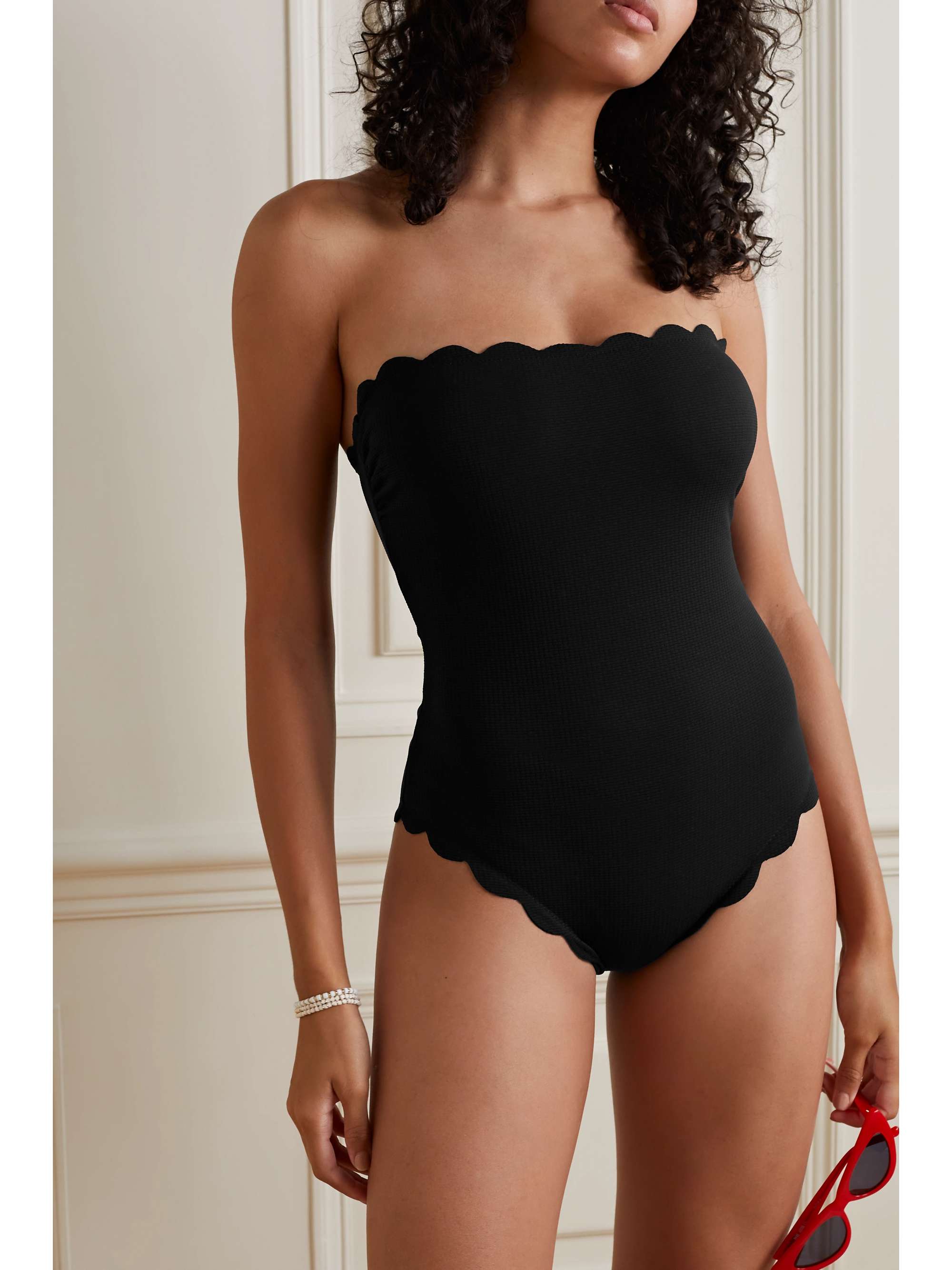 + NET SUSTAIN Chesapeake strapless reversible scalloped stretch recycled-crepe swimsuit view