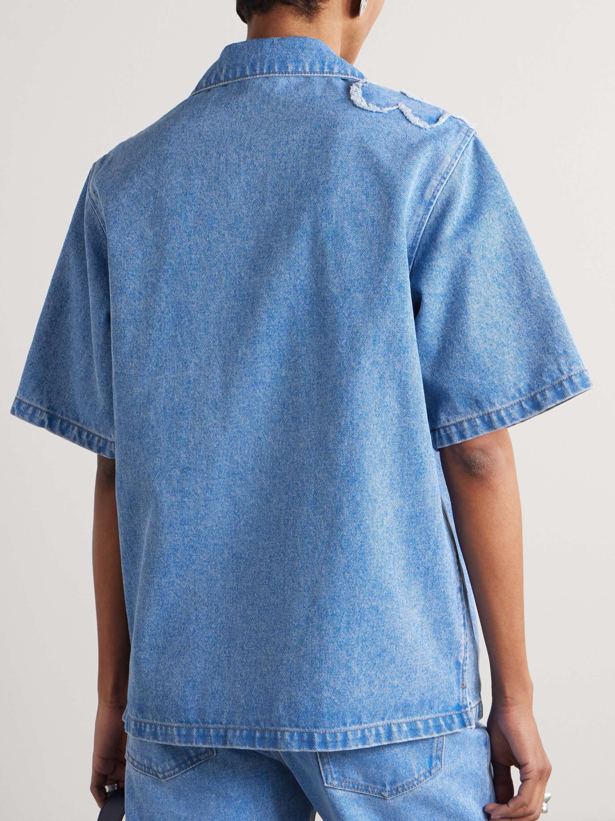 Embroidered frayed denim shirt view