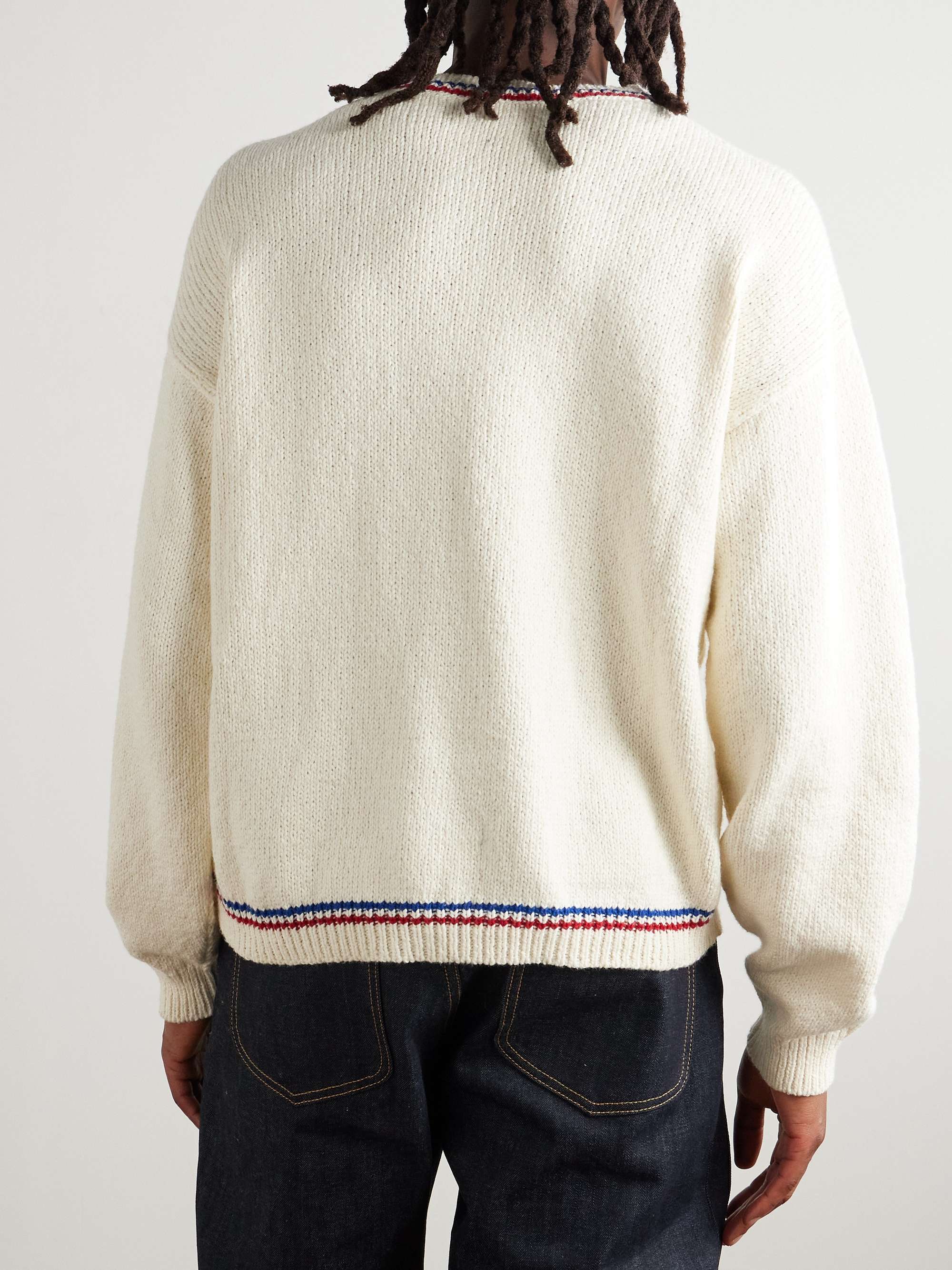 Striped Embroidered Cotton-Jersey Sweater view