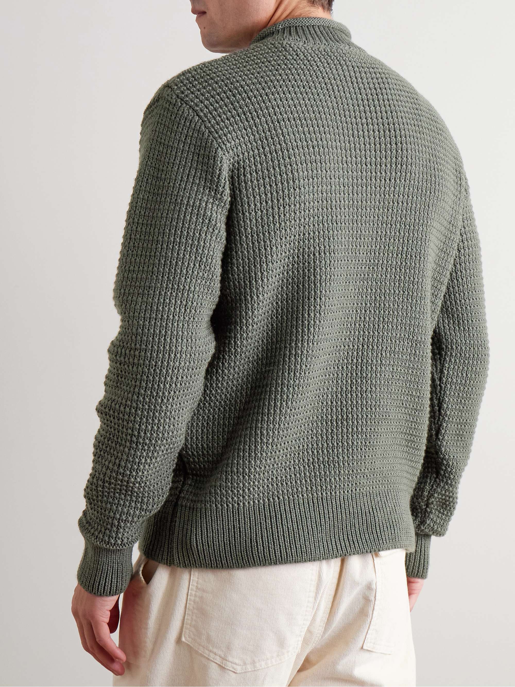 Waffle-Knit Merino Wool Mock-Neck Sweater view