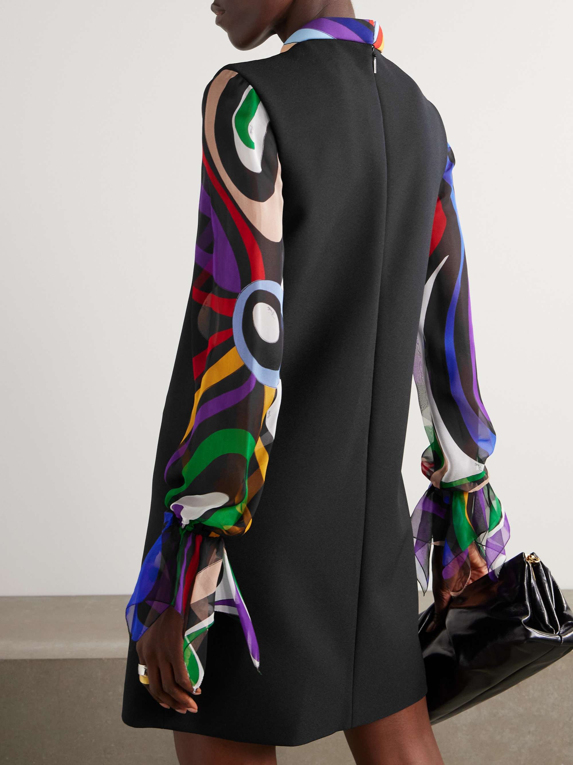 Printed silk chiffon-trimmed cady mini dress view