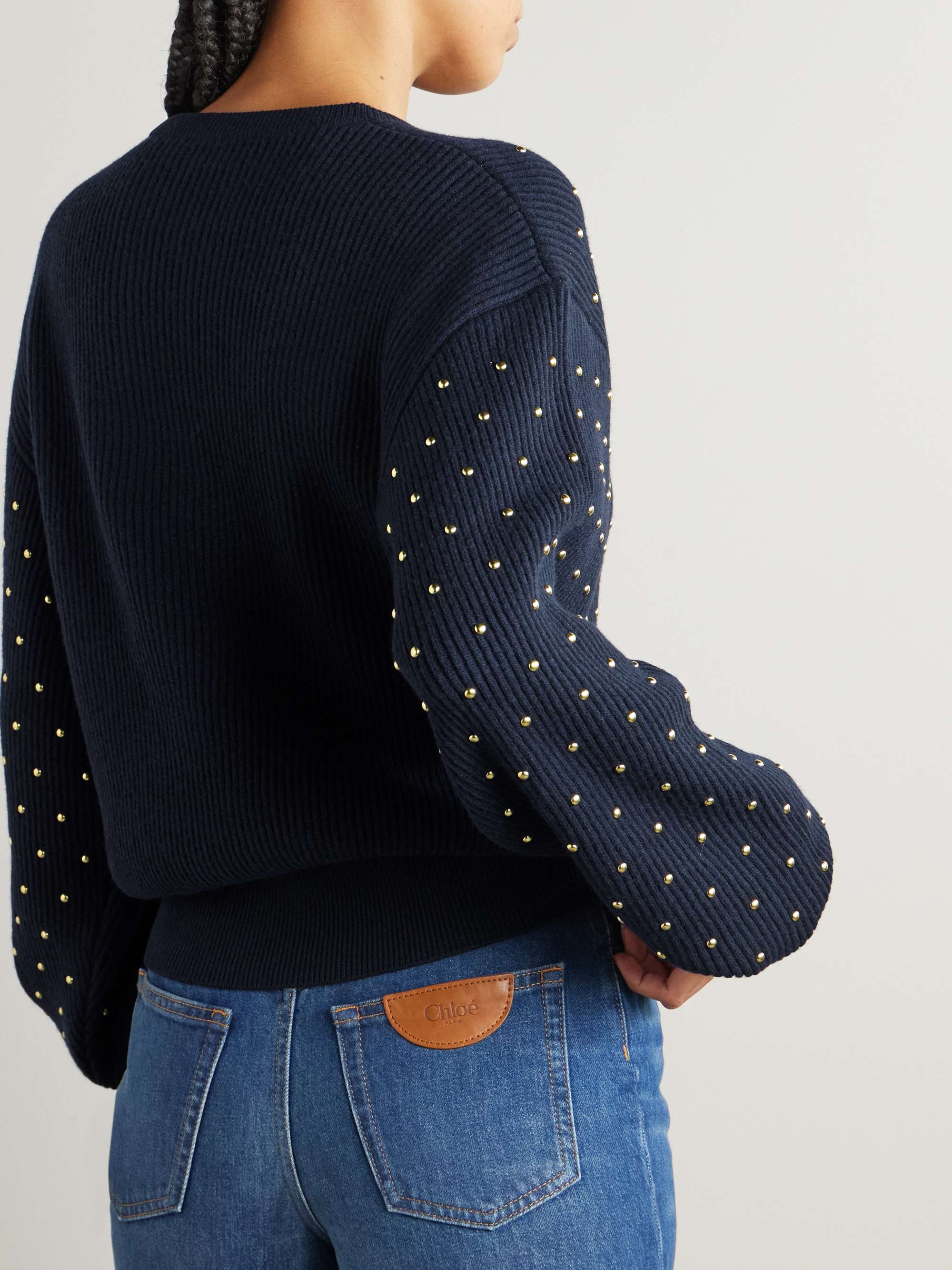 Studded ribbed wool and cashmere-blend sweater view