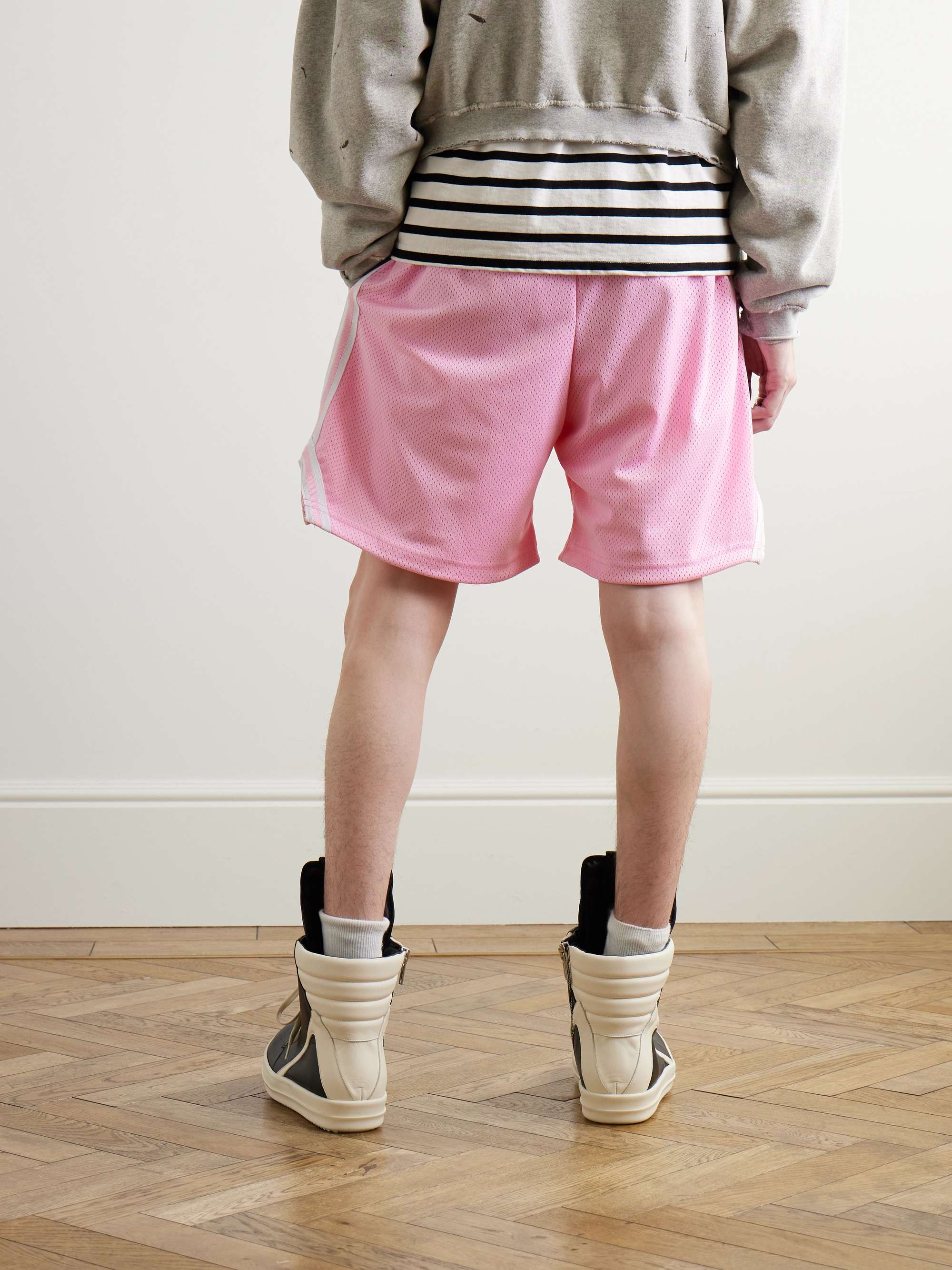 Venice Court Wide-Leg Logo-Print Webbing-Trimmed Mesh Shorts view