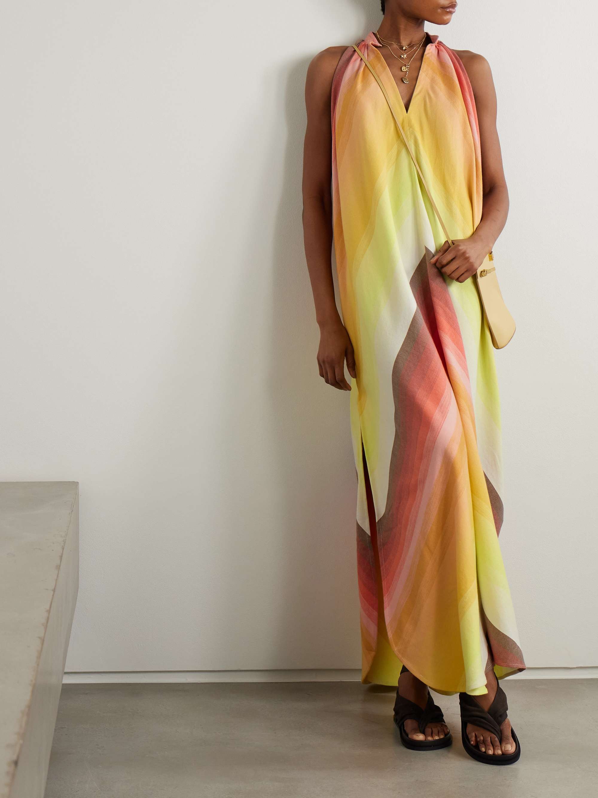 Striped gathered cotton maxi dress view