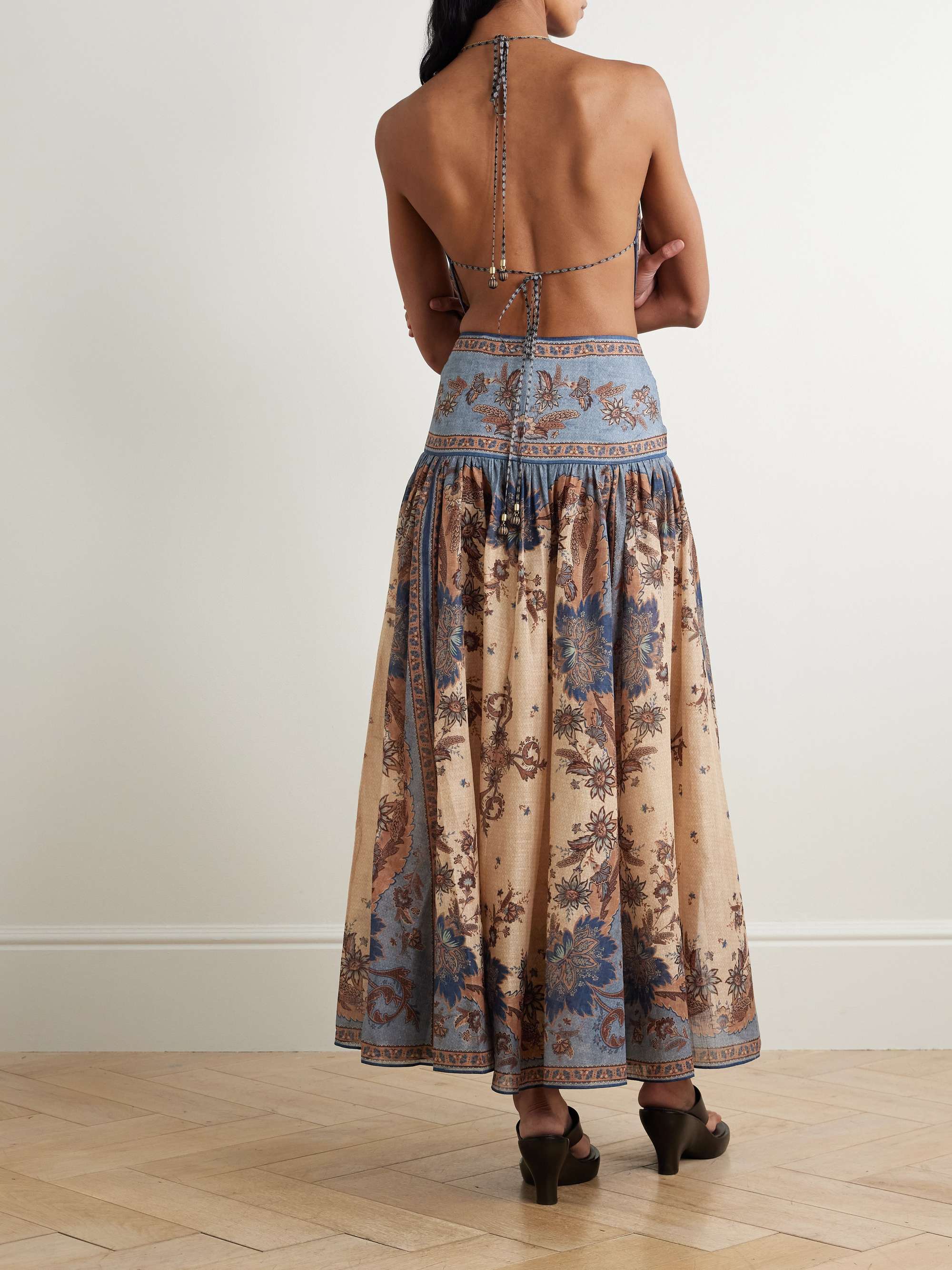 Ascension open-back printed cotton-voile halterneck maxi dress view