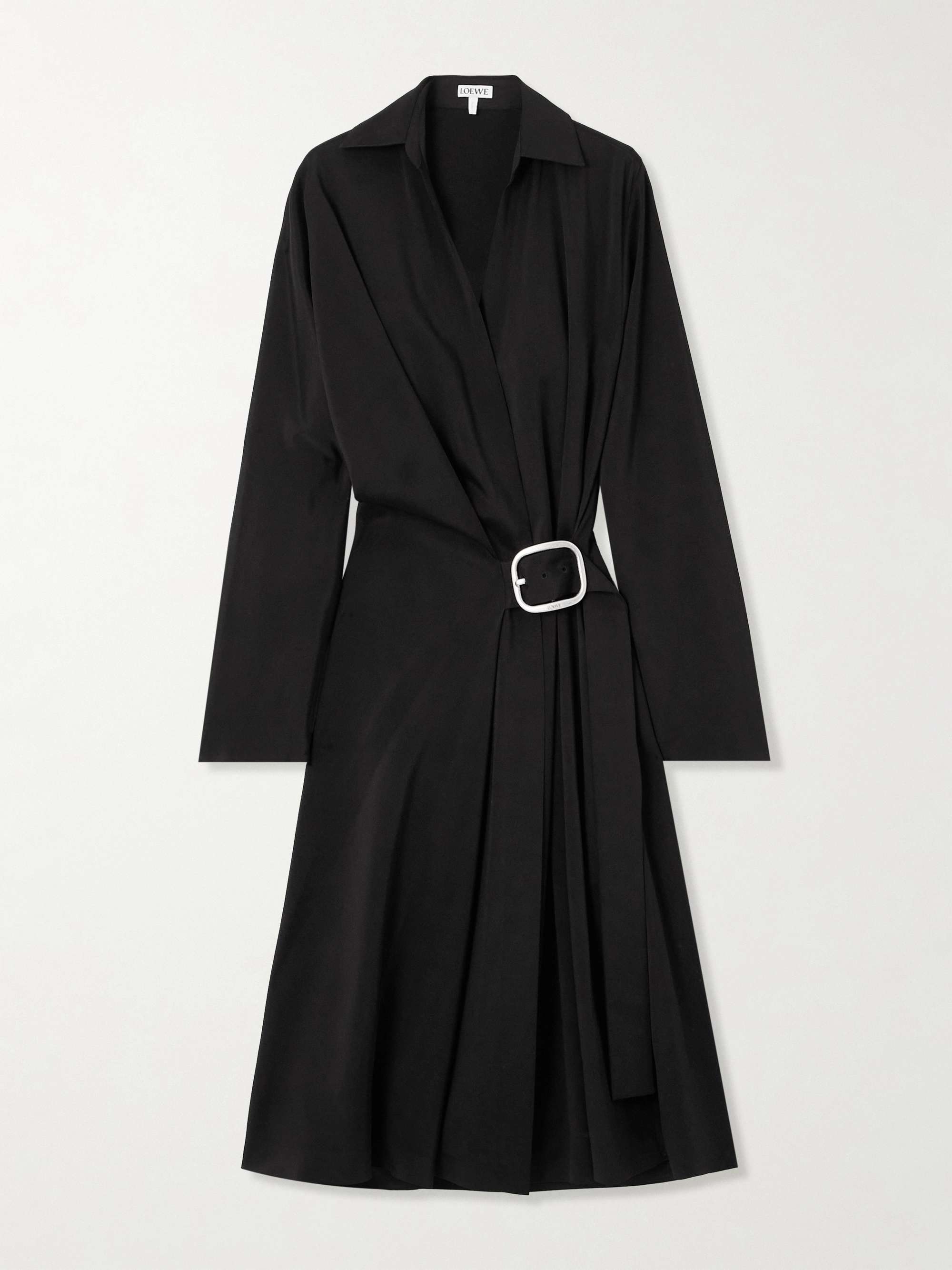 Wrap-effect belted woven midi shirt dress hero visual