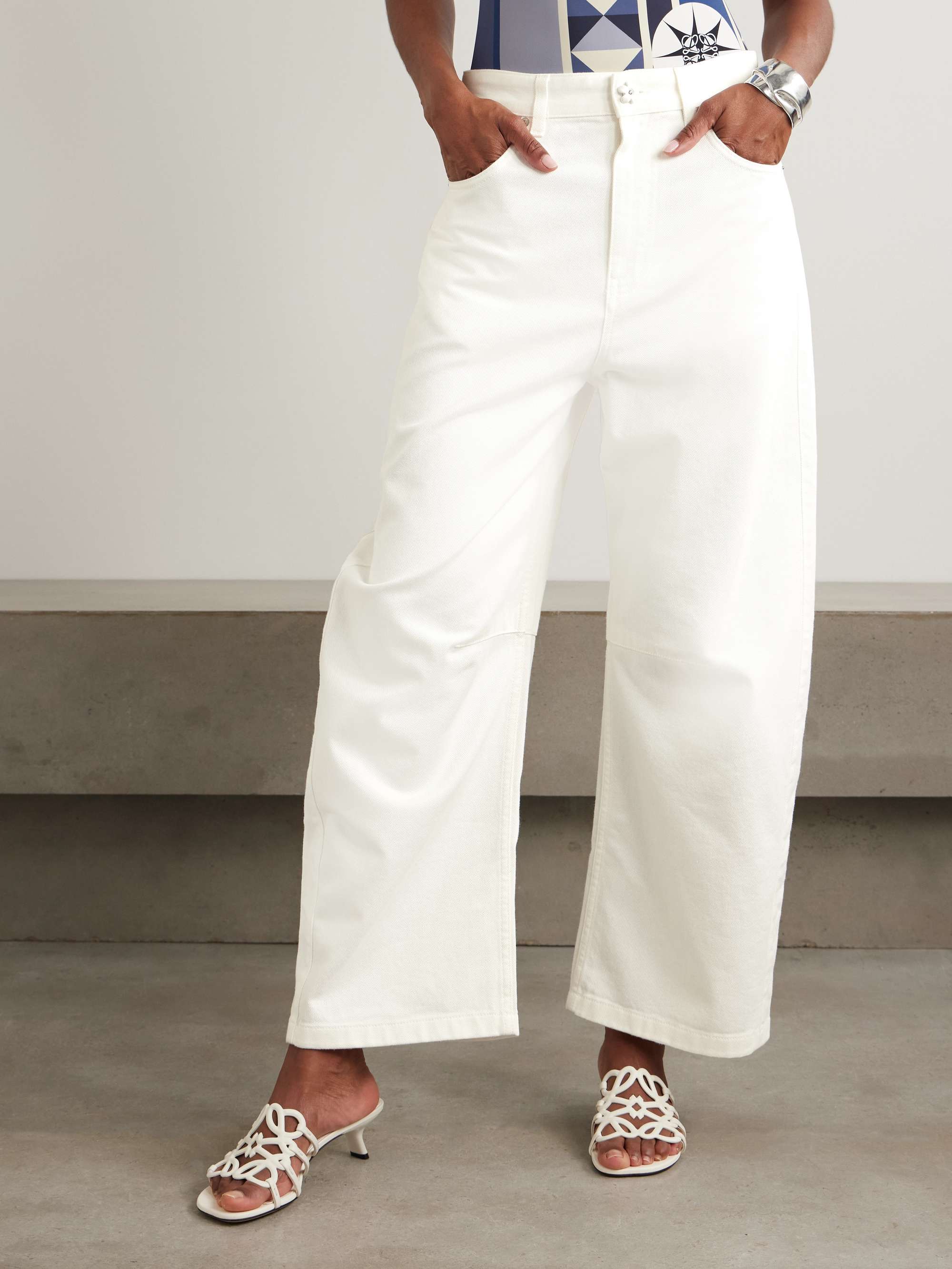 + Paula's Ibiza paneled embellished mid-rise barrel-leg jeans view