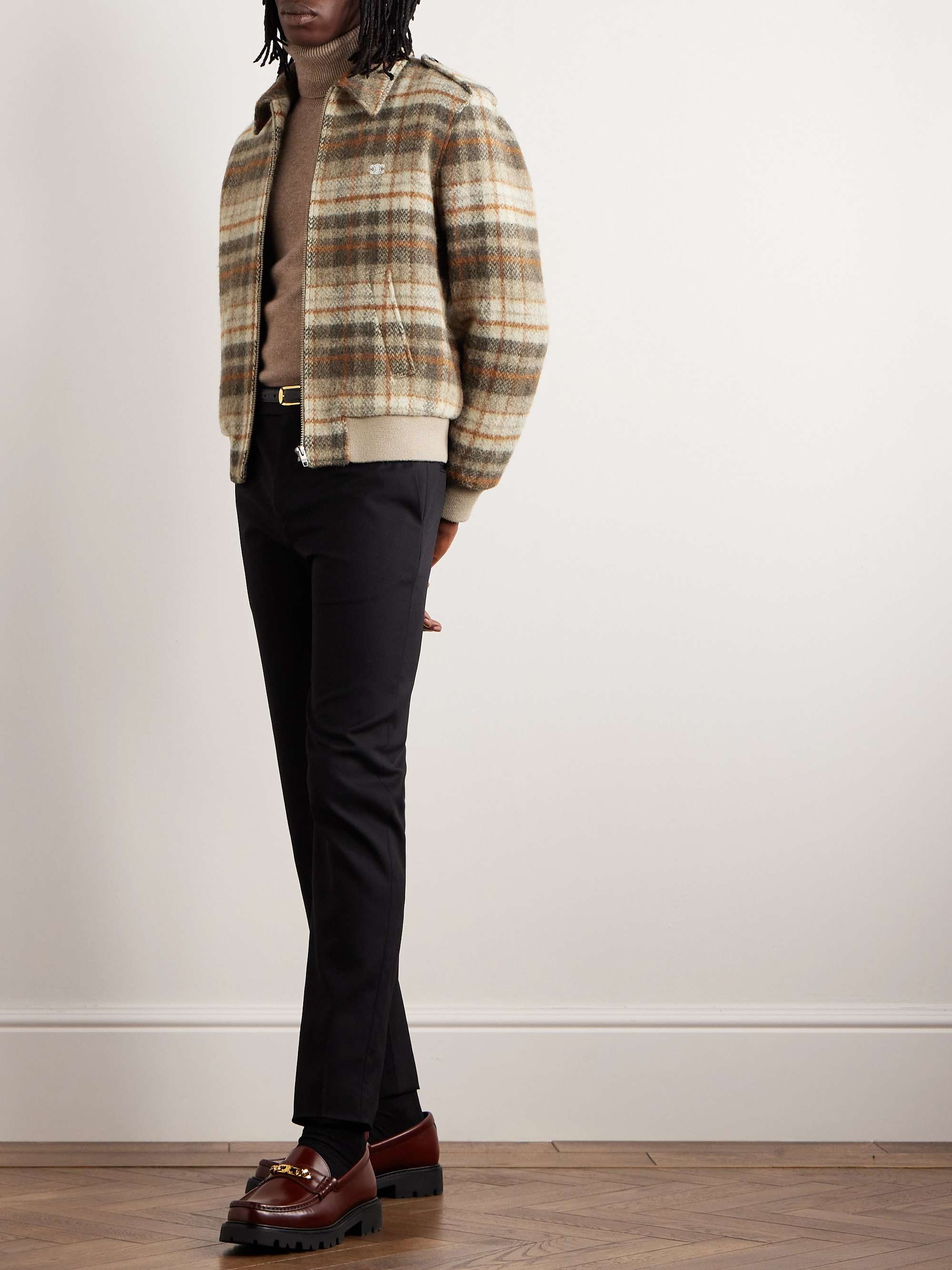 Slim-Fit Logo-Embroidered Checked Wool Jacket view
