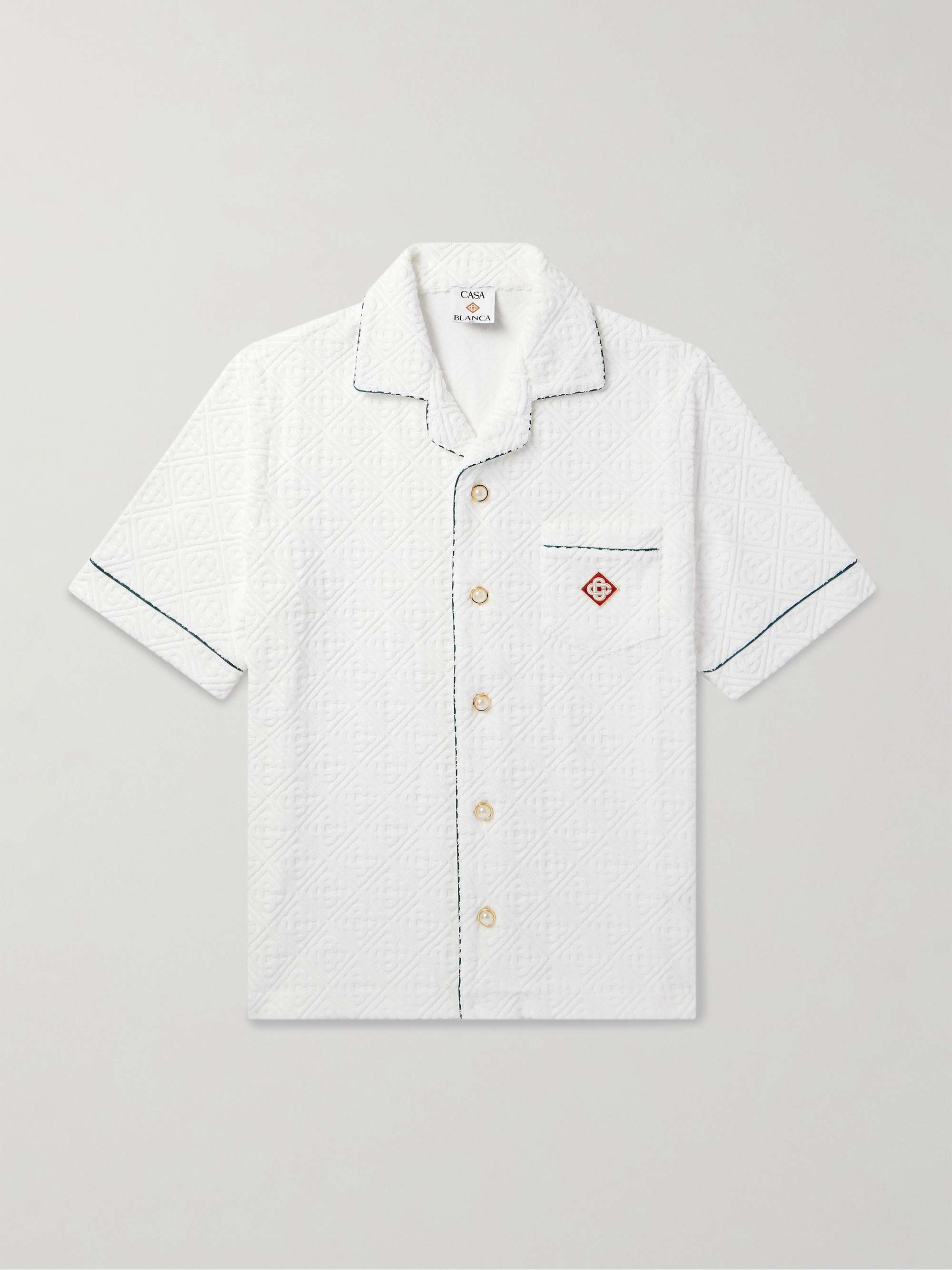 Camp-Collar Logo-Appliquéd Monogrammed Cotton-Blend Terry Jacquard Shirt hero visual
