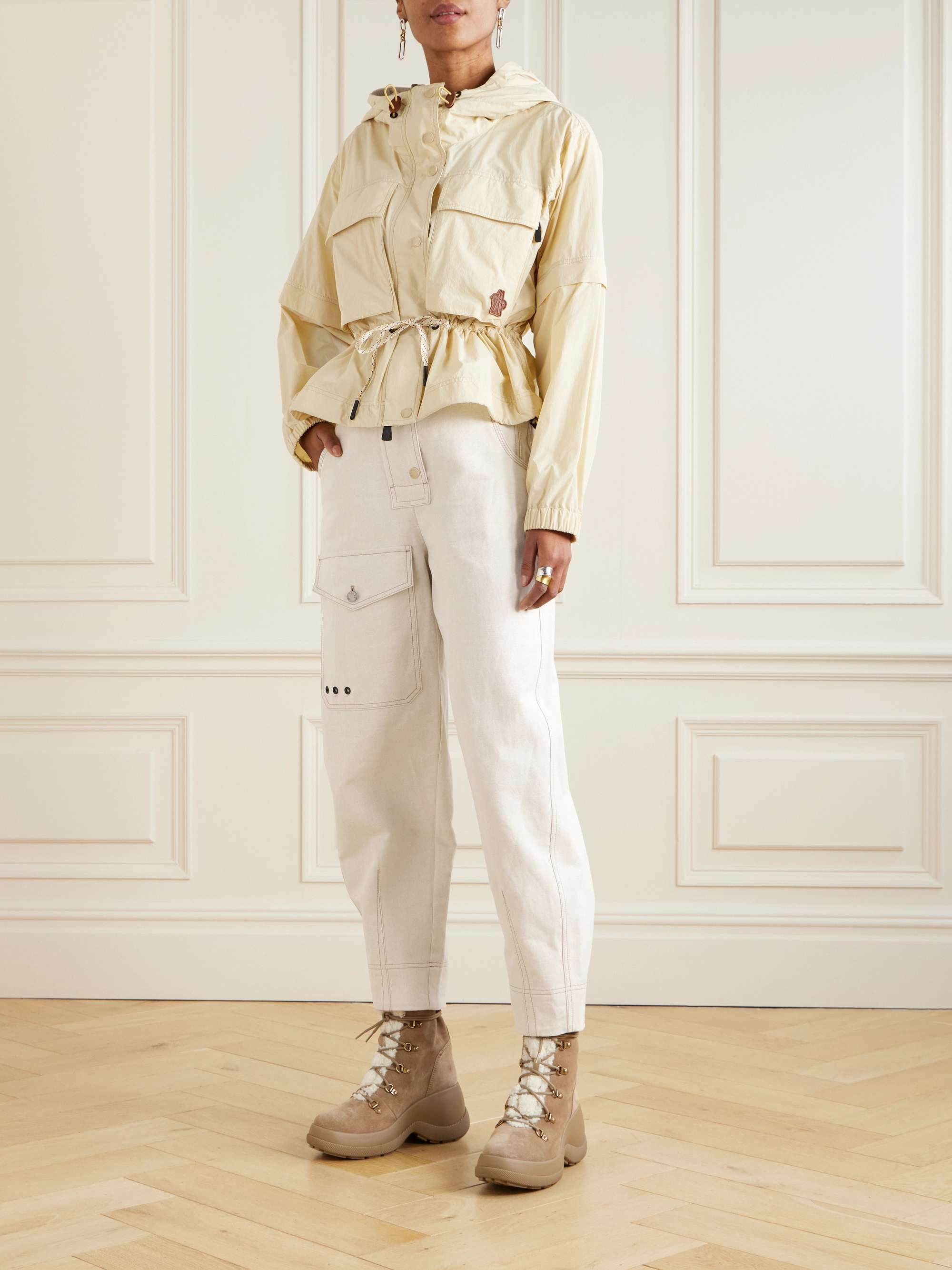 Eyelet-embellished cotton and linen-blend canvas tapered cargo pants view