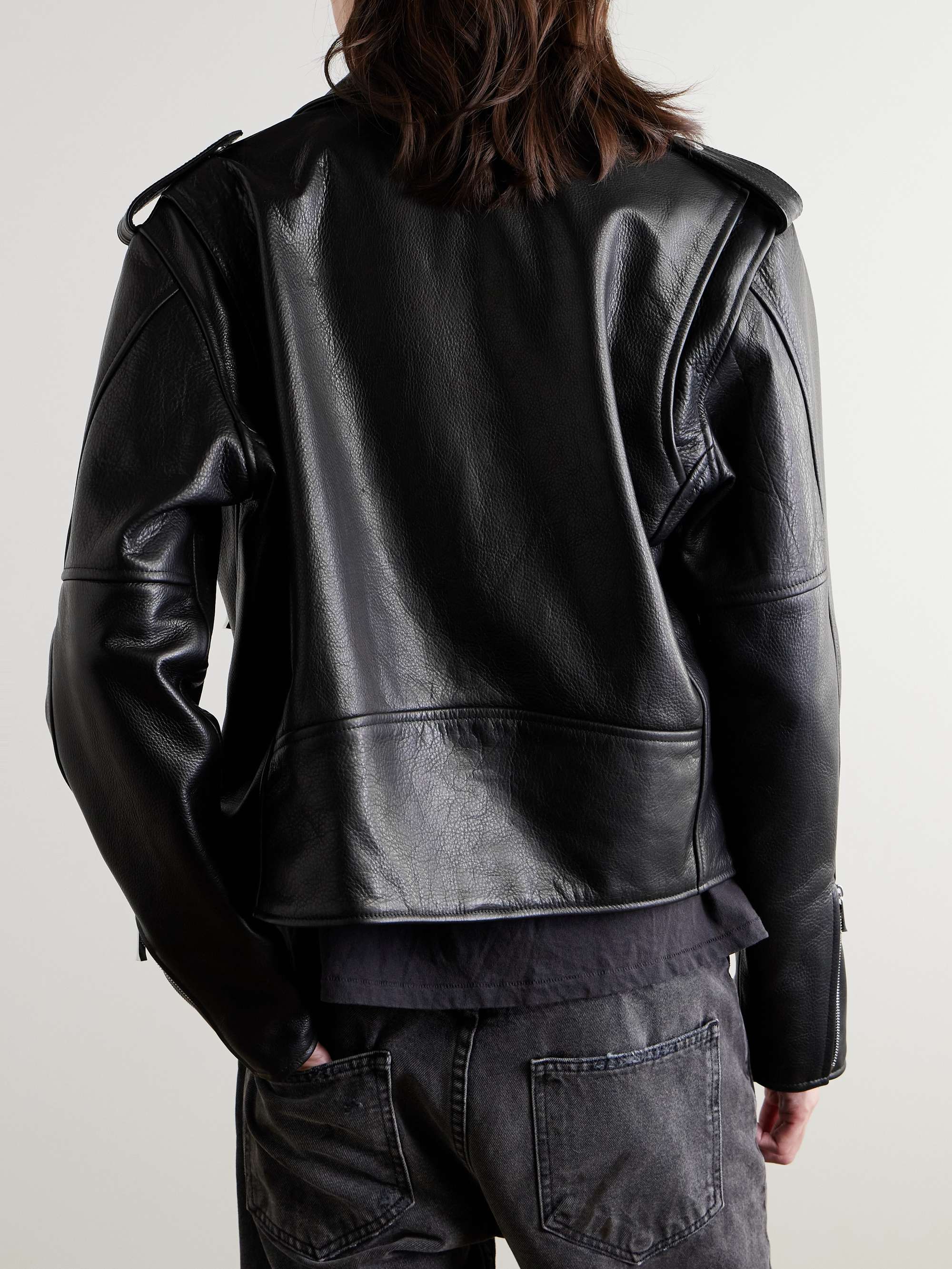Belted Full-Grain Leather Biker Jacket view