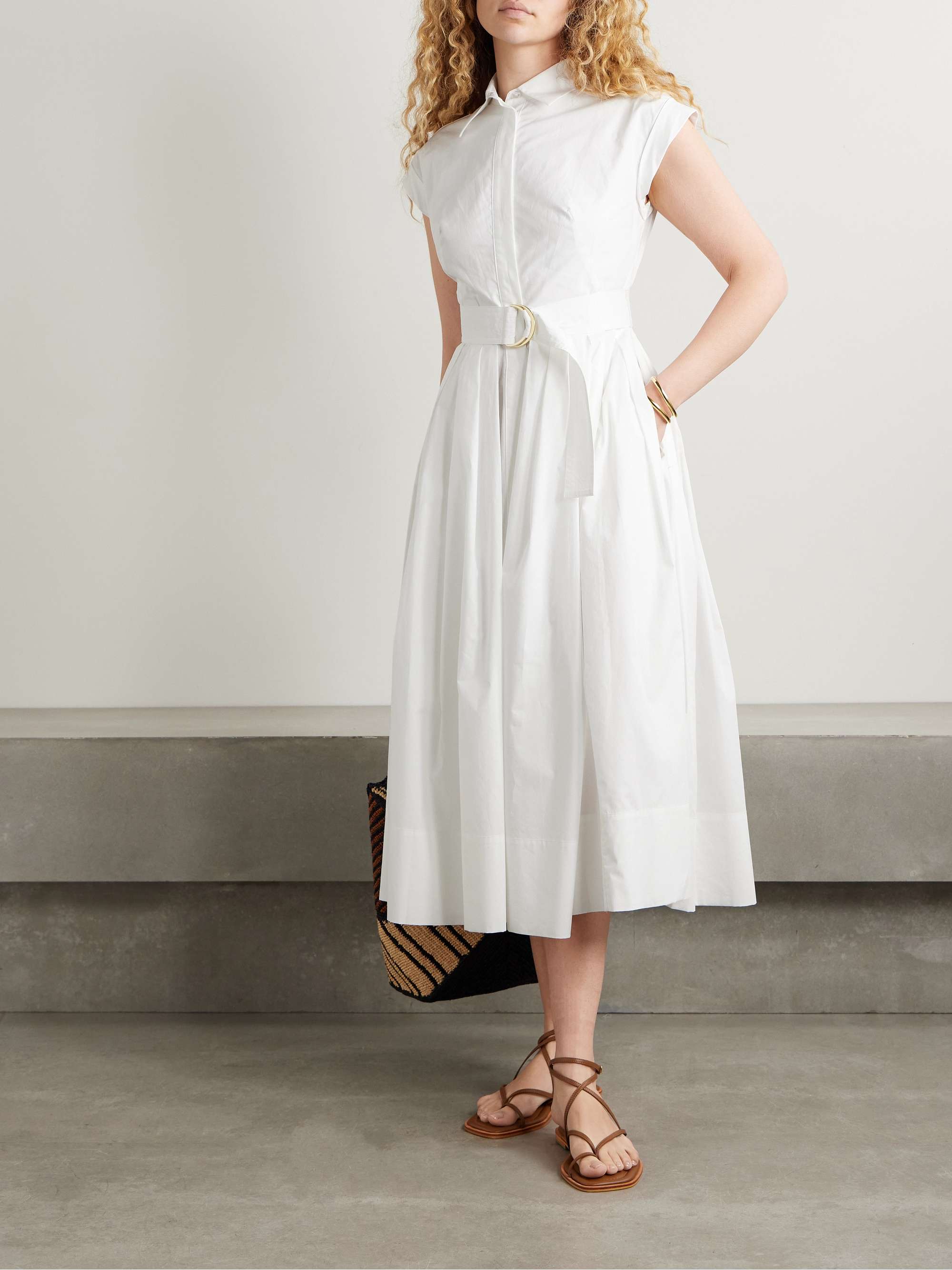 Octavia belted pleated cotton-poplin midi shirt dress view