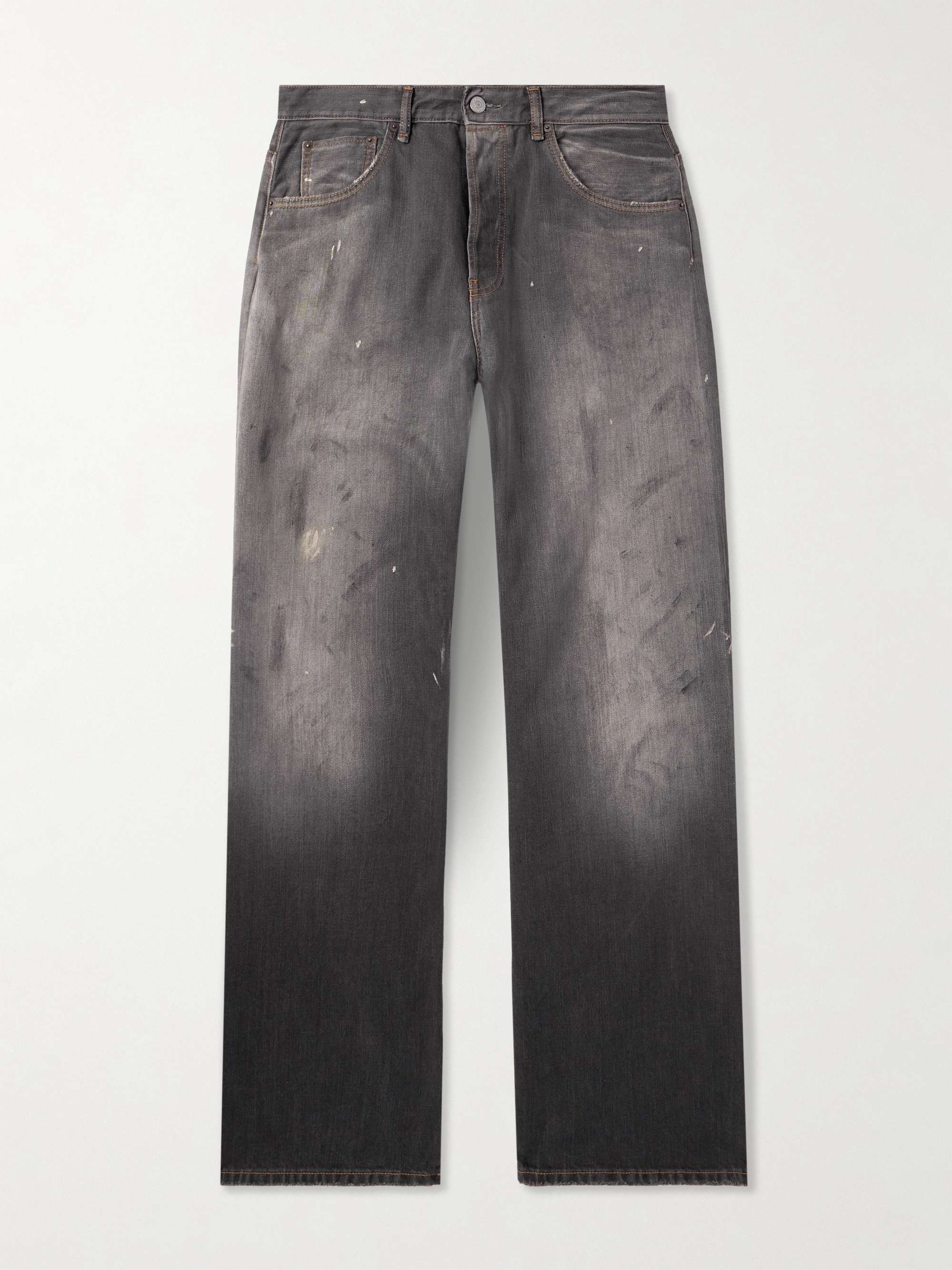 Straight-Leg Distressed Paint-Splattered Jeans hero visual