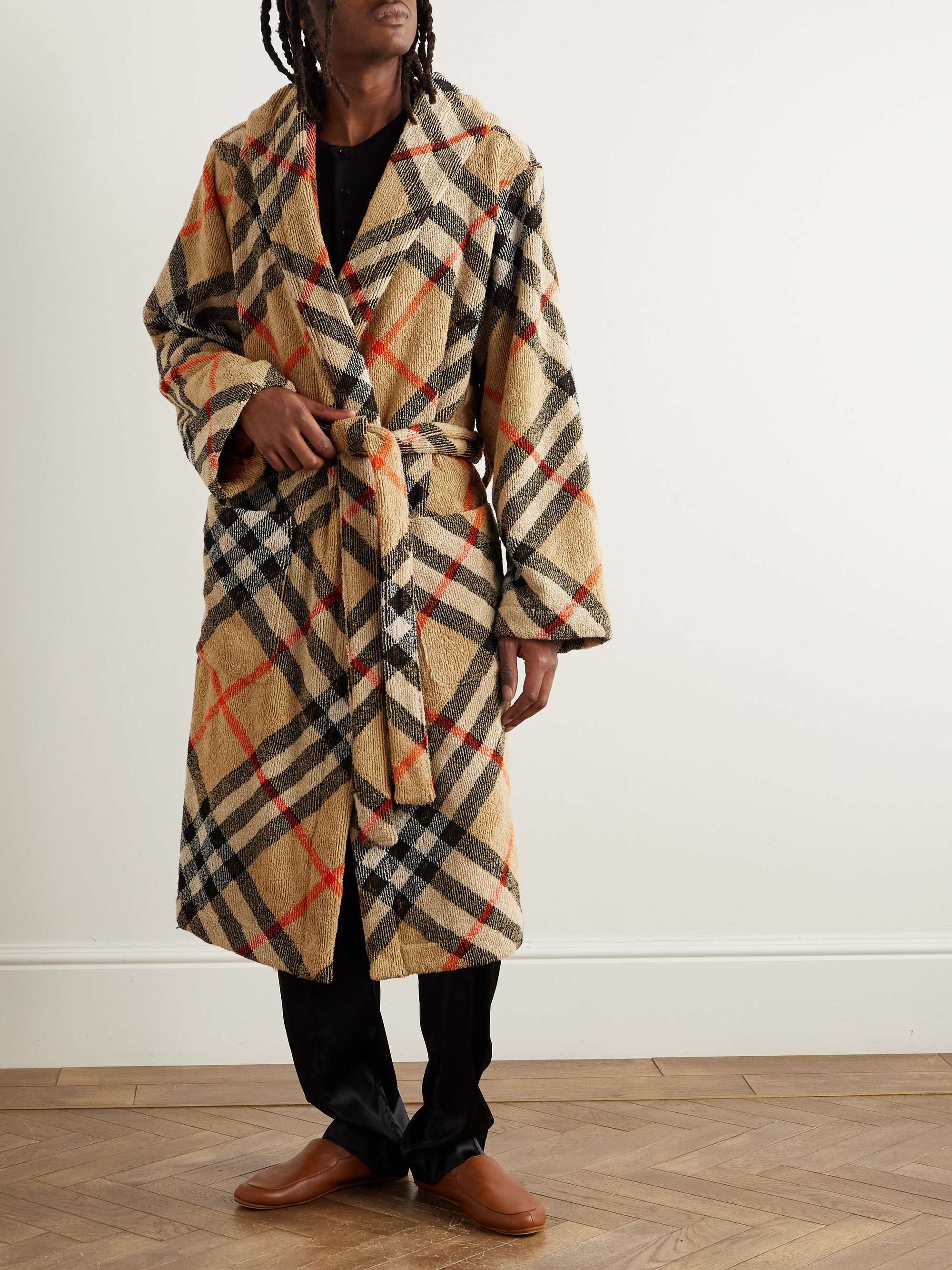 Belted Checked Cotton-Terry Robe view