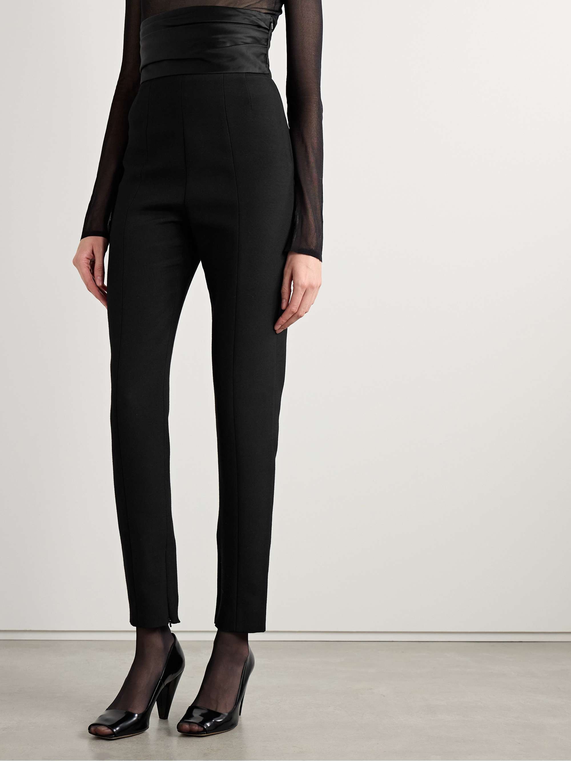 Lenro pleated satin-trimmed grain de poudre straight-leg pants view