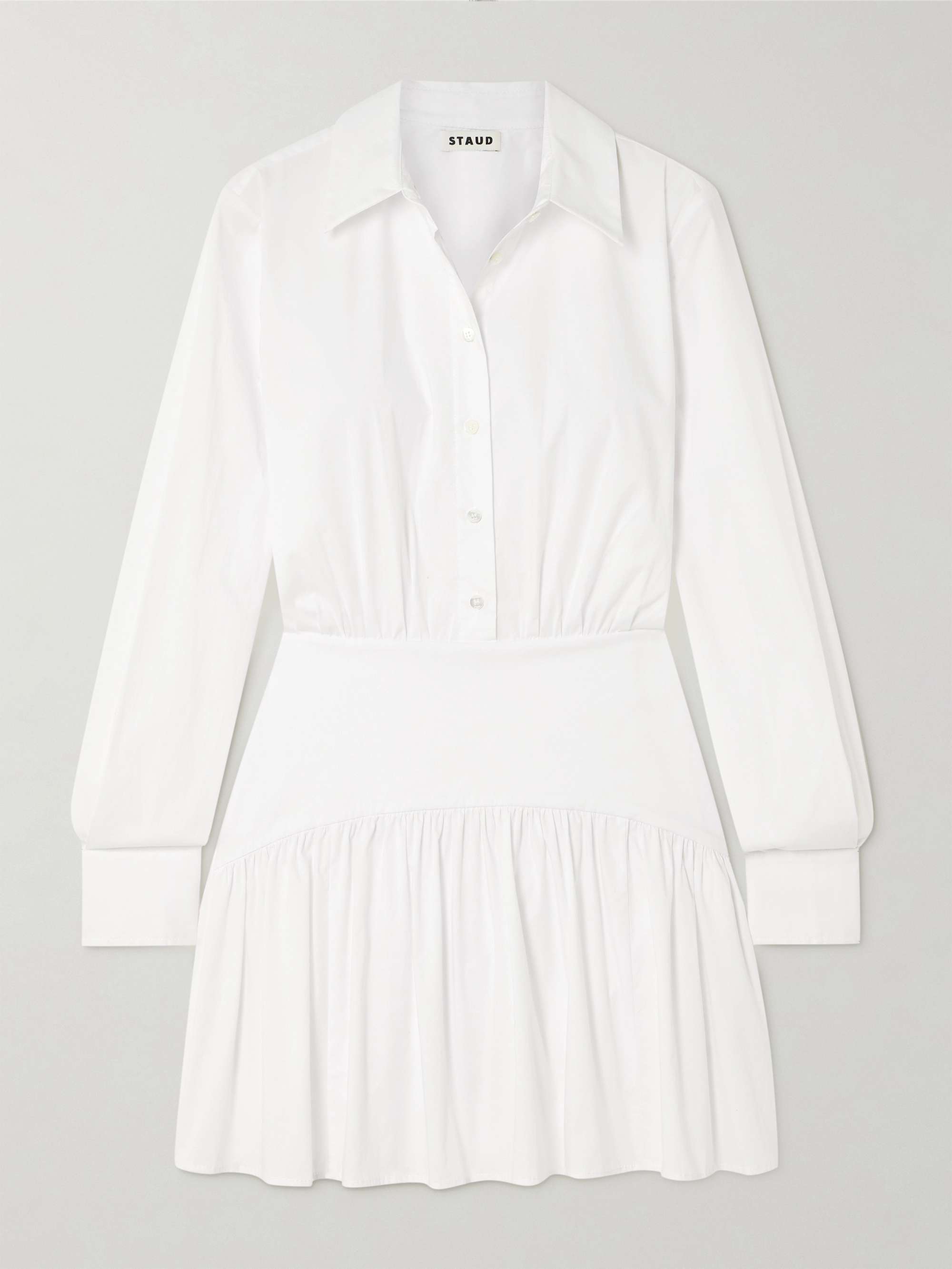 Rocco gathered stretch-cotton poplin mini shirt dress hero visual