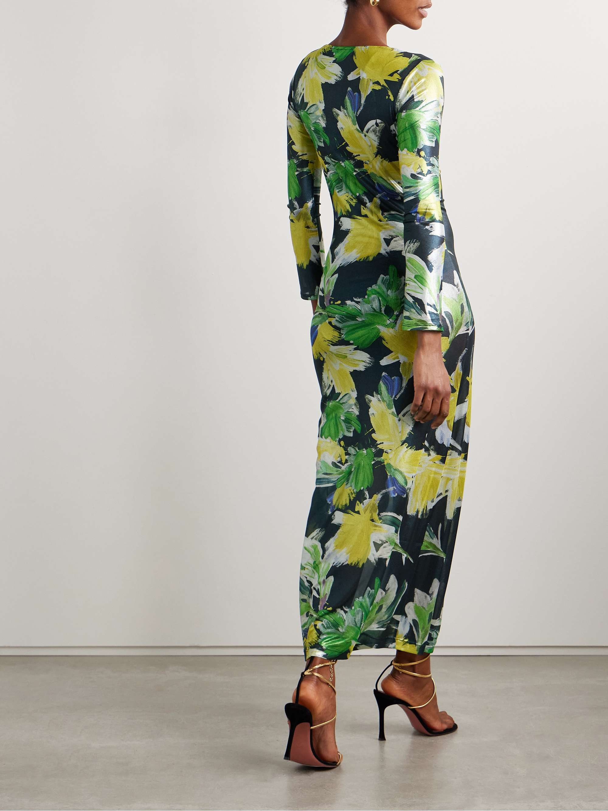 Marina embellished floral-print stretch-mesh maxi dress view