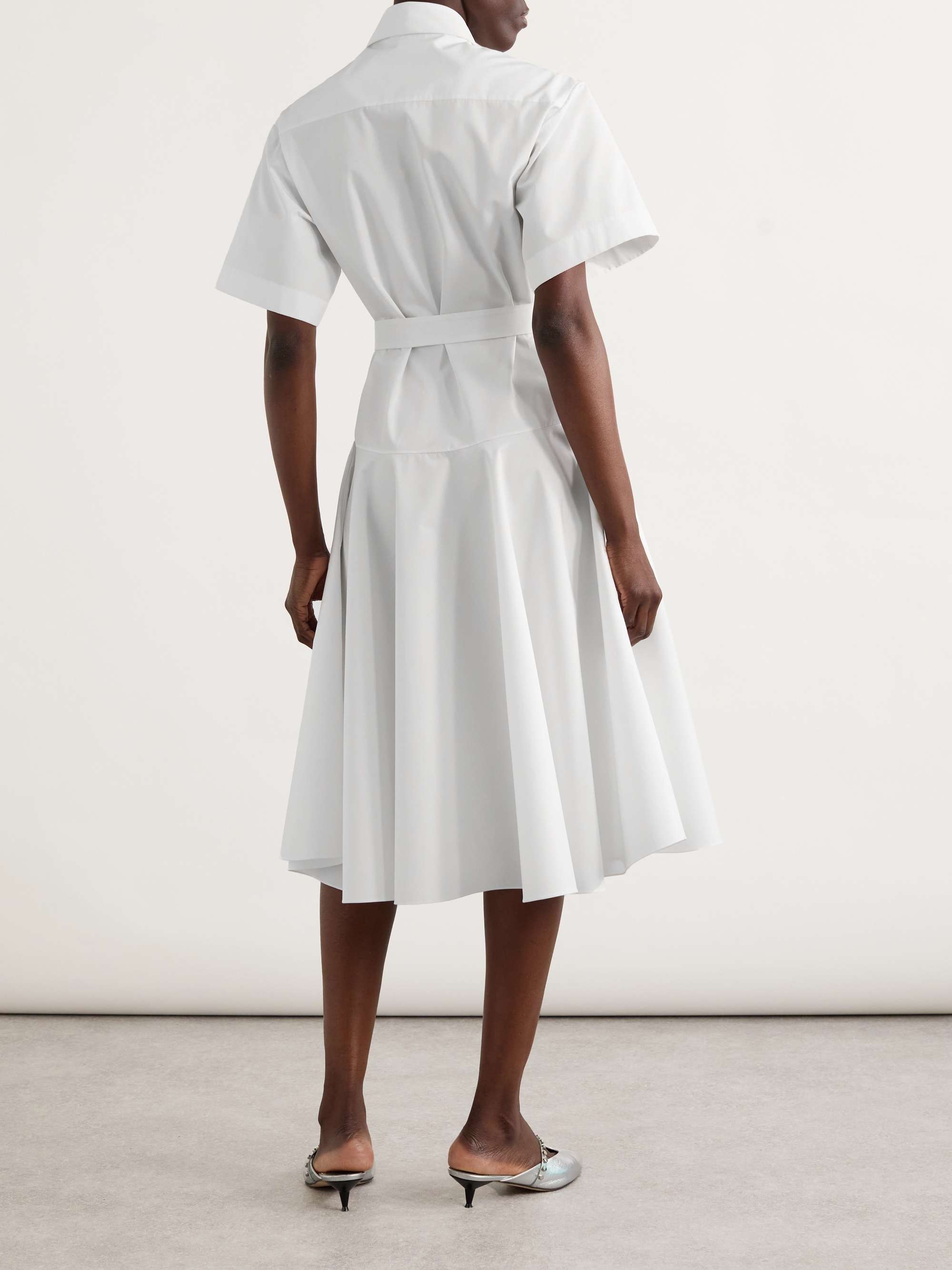 Belted organic cotton-poplin midi shirt dress view
