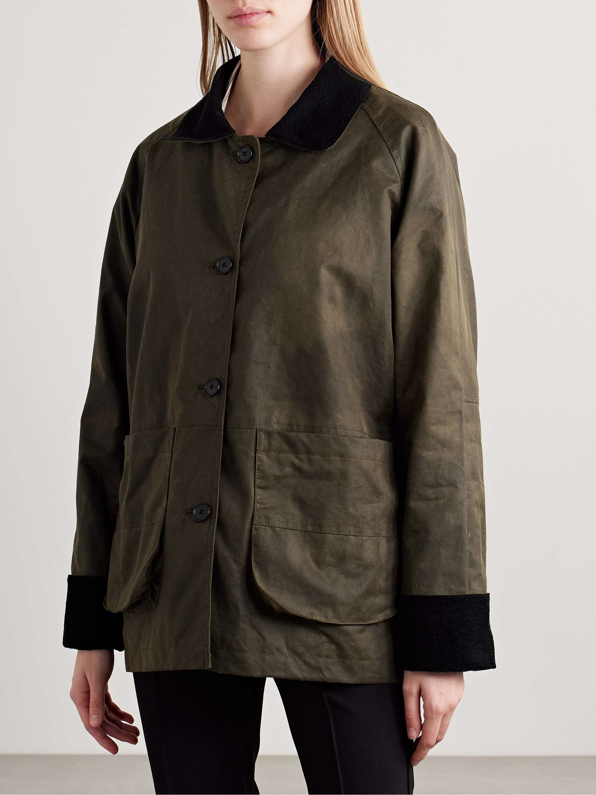 Lottie corduroy-trimmed waxed-cotton jacket view