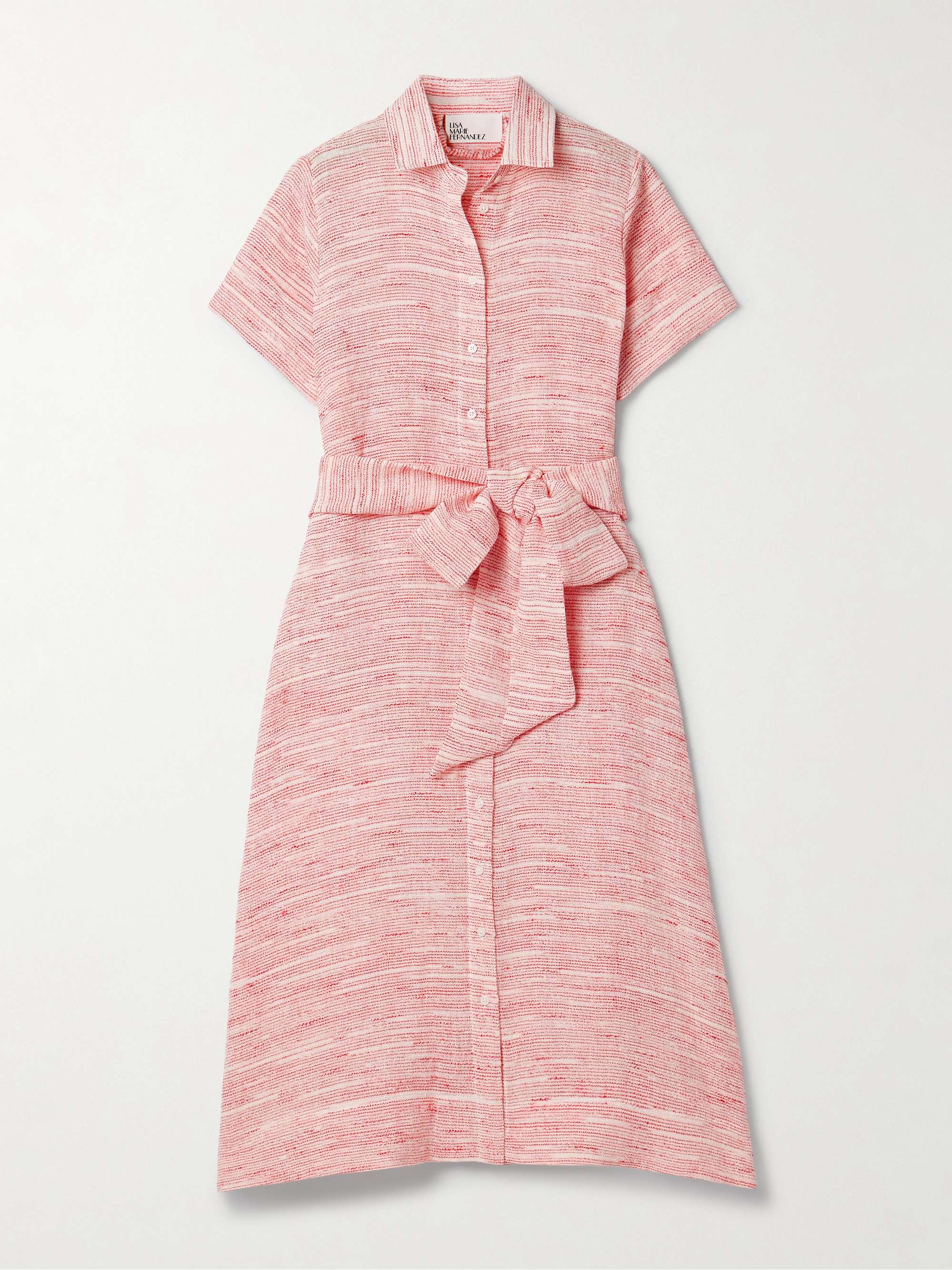 Belted linen-blend gauze midi shirt dress hero visual
