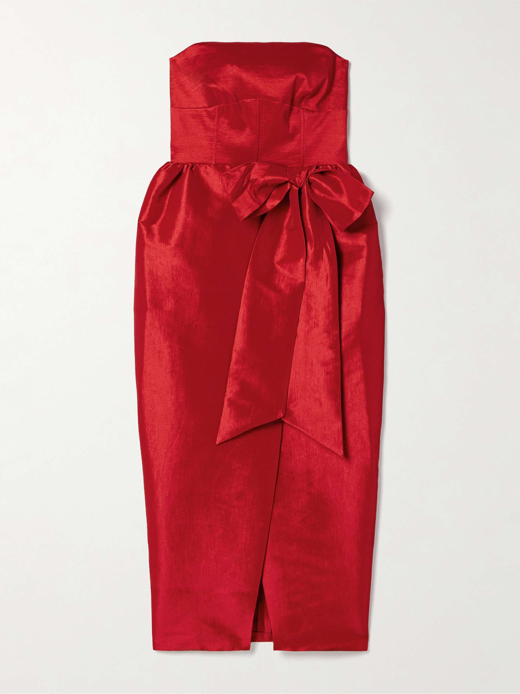 Ava strapless bow-detailed taffeta midi dress hero visual