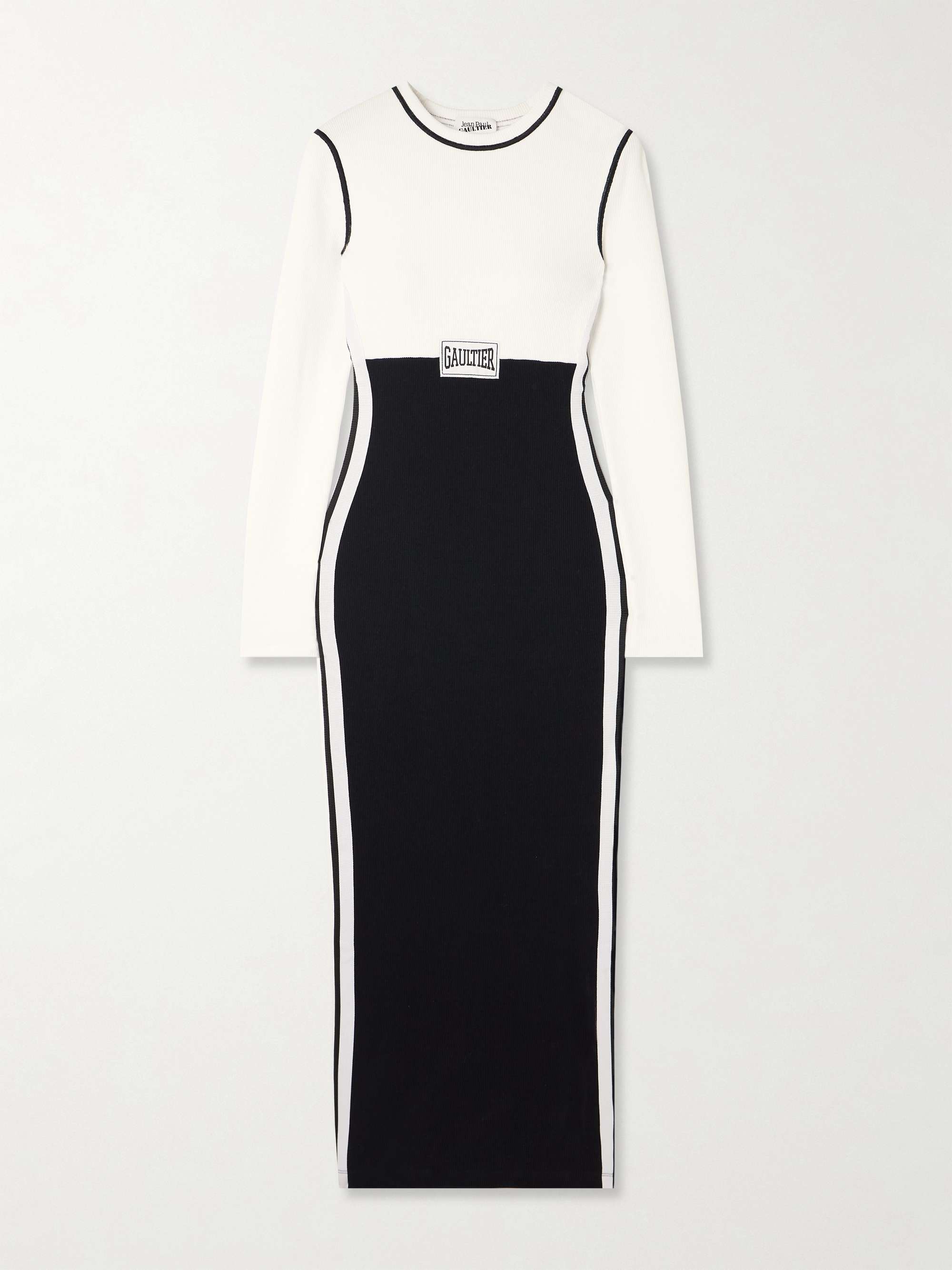 Appliquéd two-tone ribbed stretch-cotton midi dress hero visual