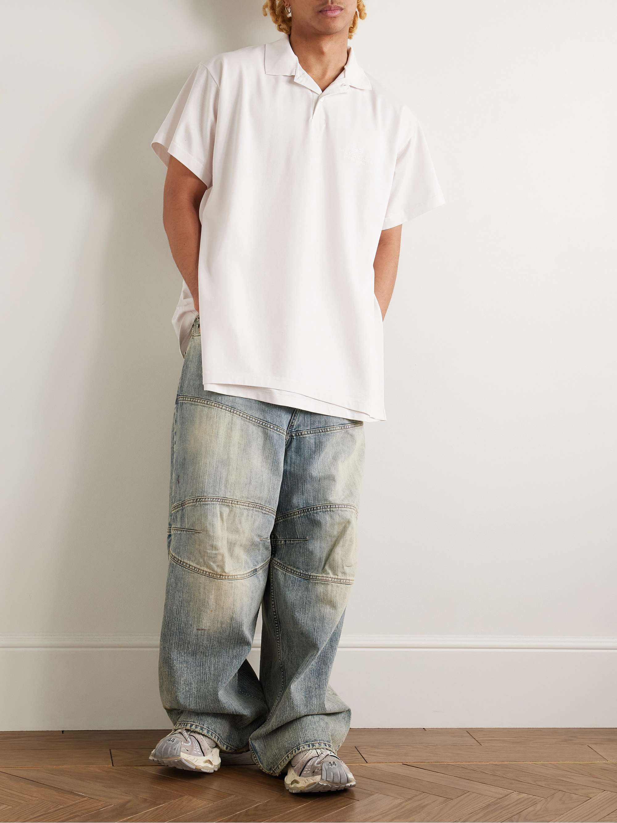 Oversized Layered Logo-Embroidered Cotton-Piqué Polo Shirt view