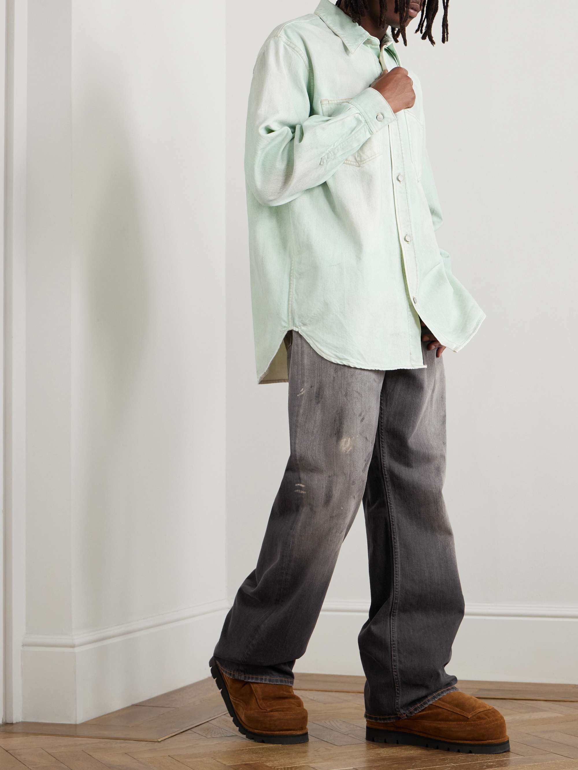 Straight-Leg Distressed Paint-Splattered Jeans view